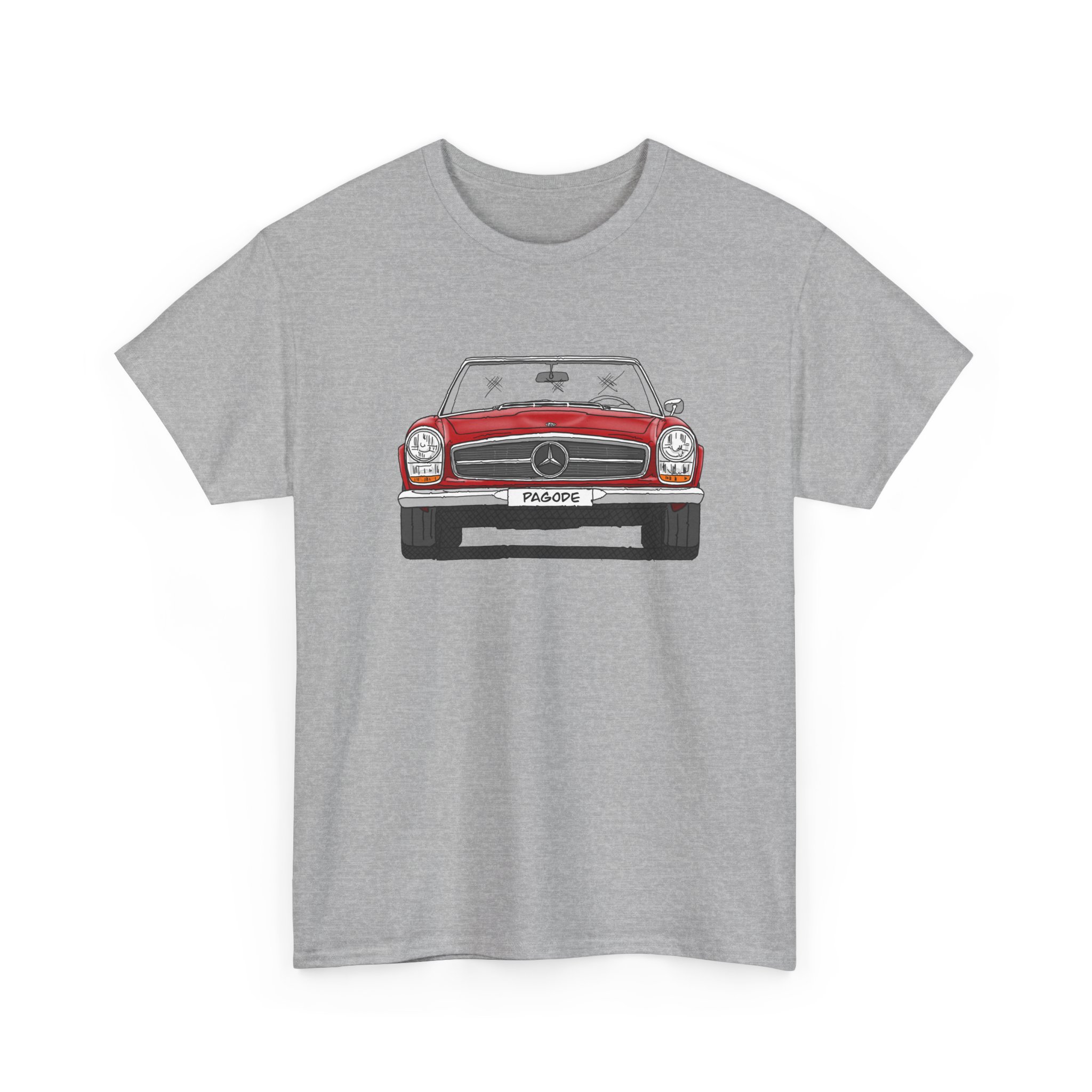 T-Shirt, Mercedes SL W113 Pagode, Strichzeichnung, Rot, eigenes Kennzeichen möglich