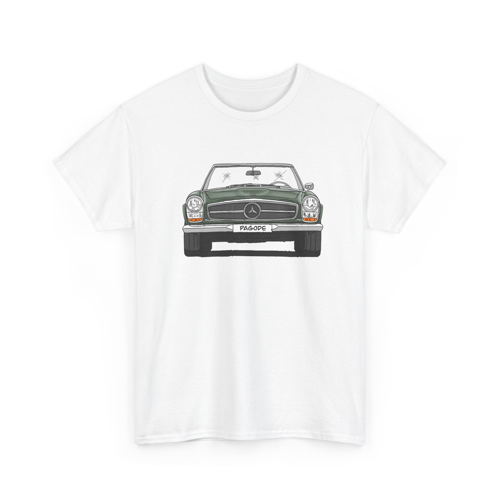 T-Shirt, Mercedes SL W113 Pagode, Strichzeichnung, Grün, eigenes Kennzeichen möglich – Bild 2