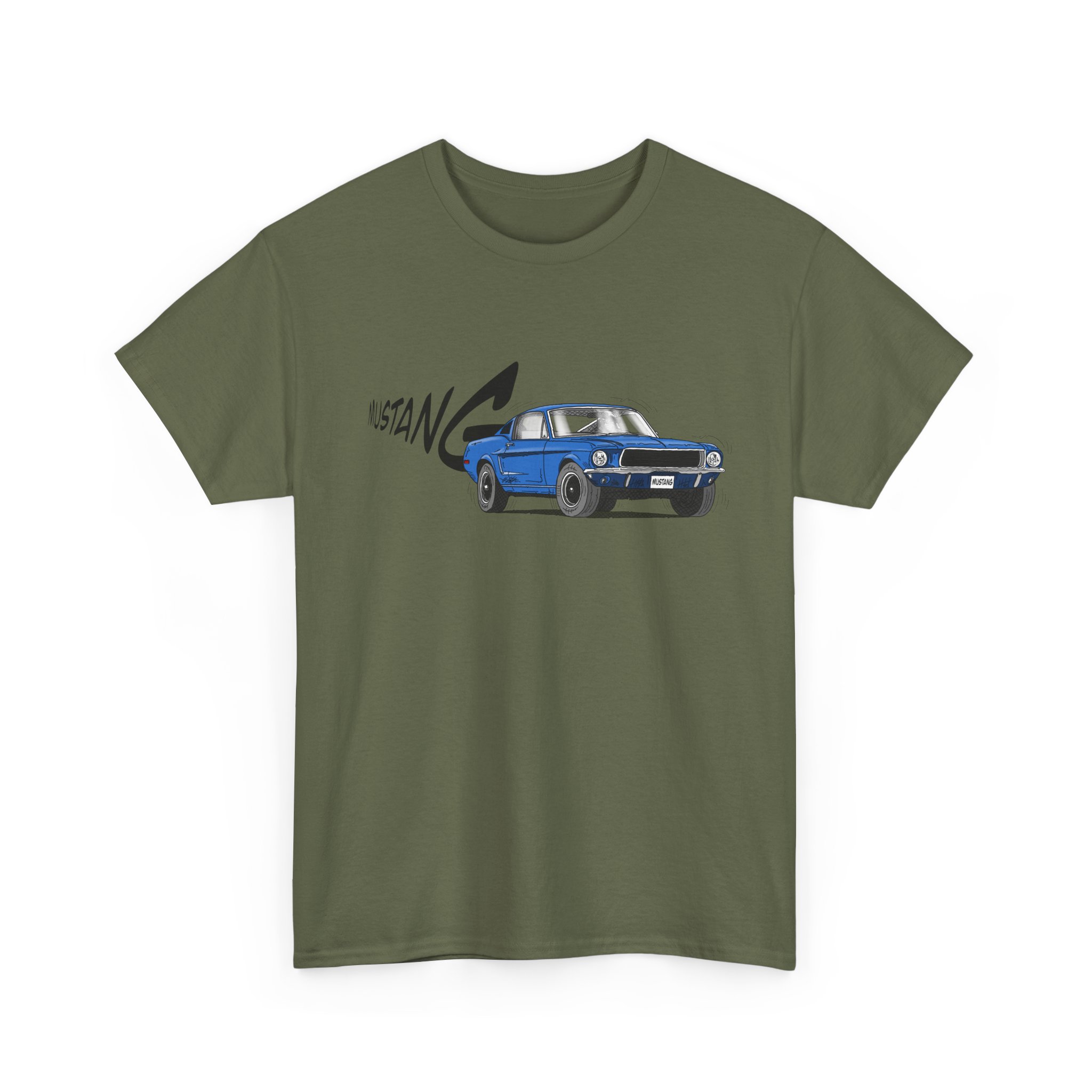 T-Shirt, Ford Mustang Fastback - Bullitt, Strichzeichnung, Blau, personalisierbar – Bild 4