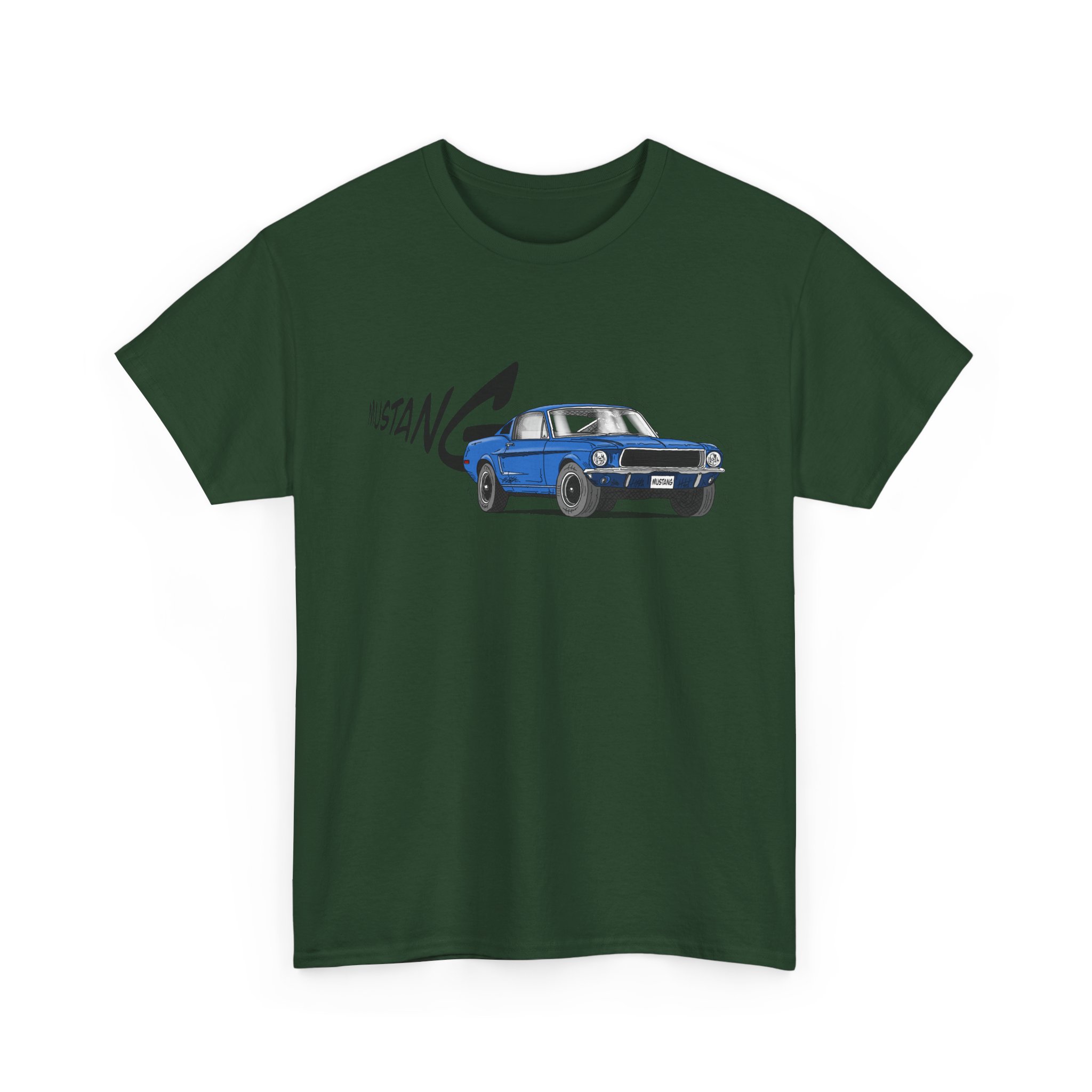 T-Shirt, Ford Mustang Fastback - Bullitt, Strichzeichnung, Blau, personalisierbar – Bild 5