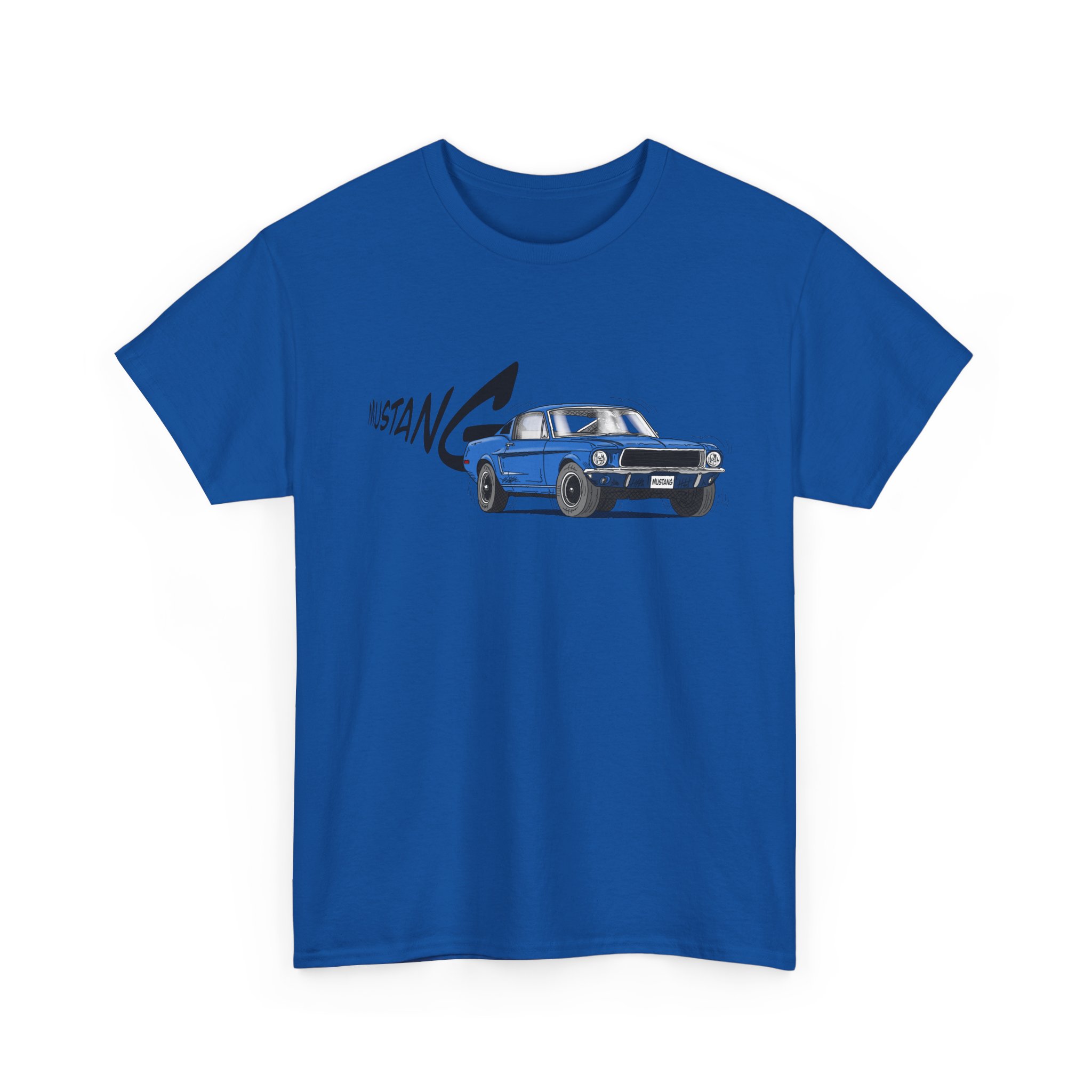 T-Shirt, Ford Mustang Fastback - Bullitt, Strichzeichnung, Blau, personalisierbar – Bild 8
