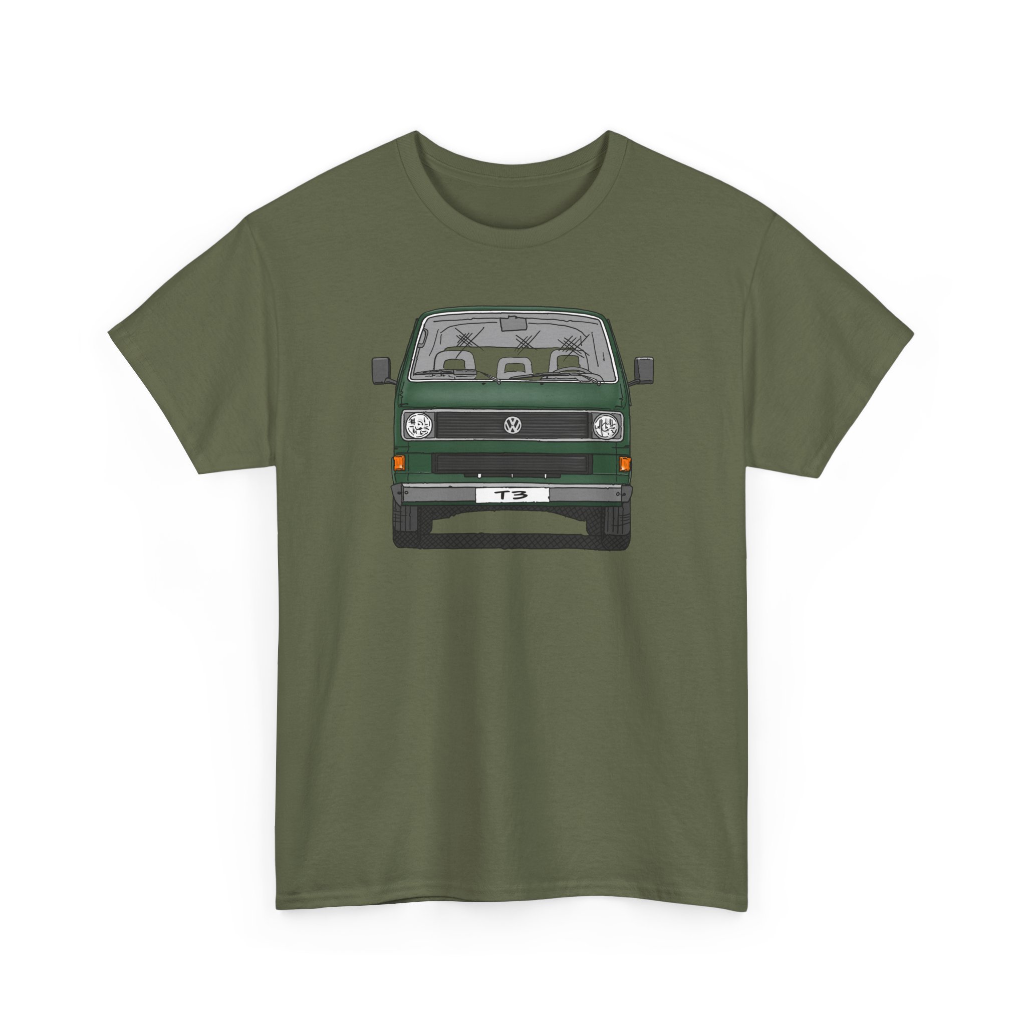 T-Shirt, VW T3, Bulli, VW Bus, Strichzeichnung, Dunkelgrün, mit Kennzeichen personalisierbar – Bild 12
