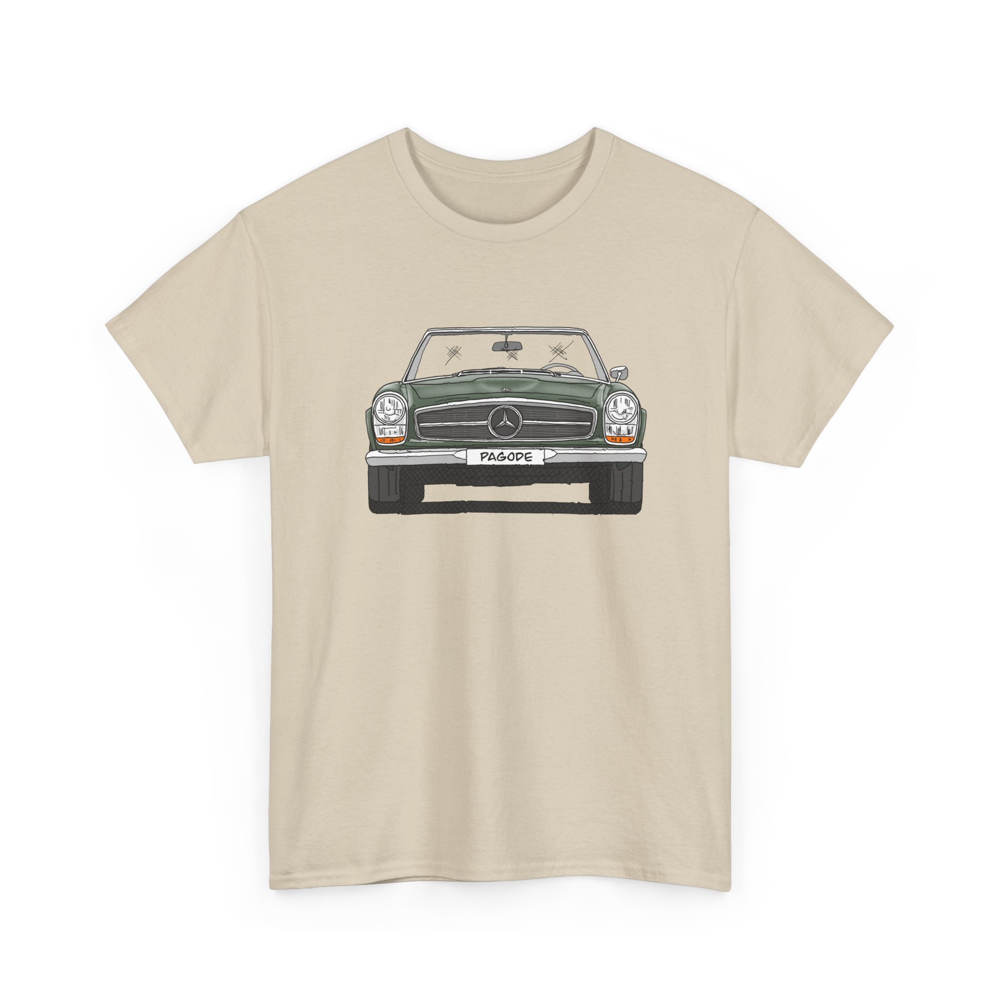 T-Shirt, Mercedes SL W113 Pagode, Strichzeichnung, Grün, eigenes Kennzeichen möglich – Bild 4