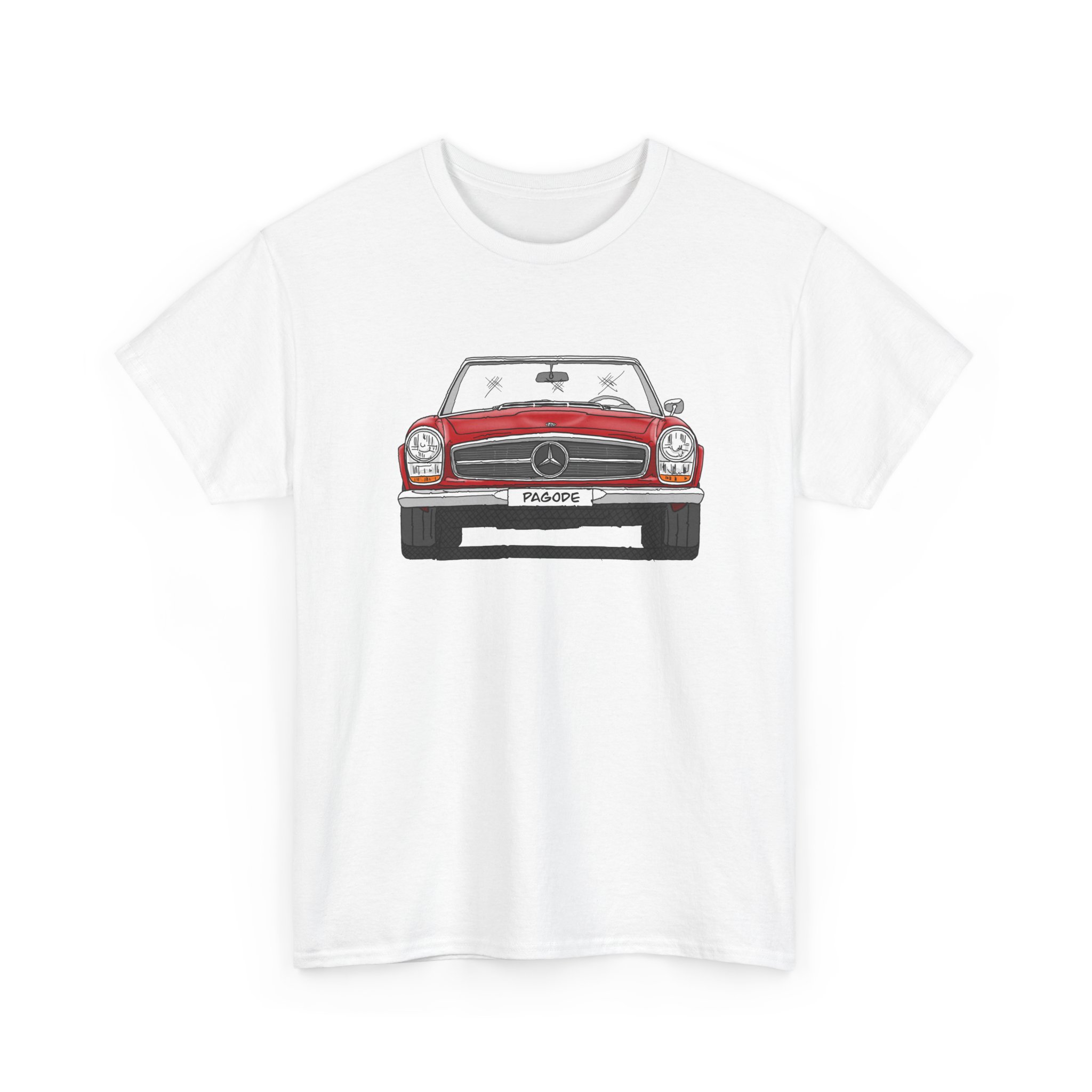 T-Shirt, Mercedes SL W113 Pagode, Strichzeichnung, Rot, eigenes Kennzeichen möglich – Bild 2