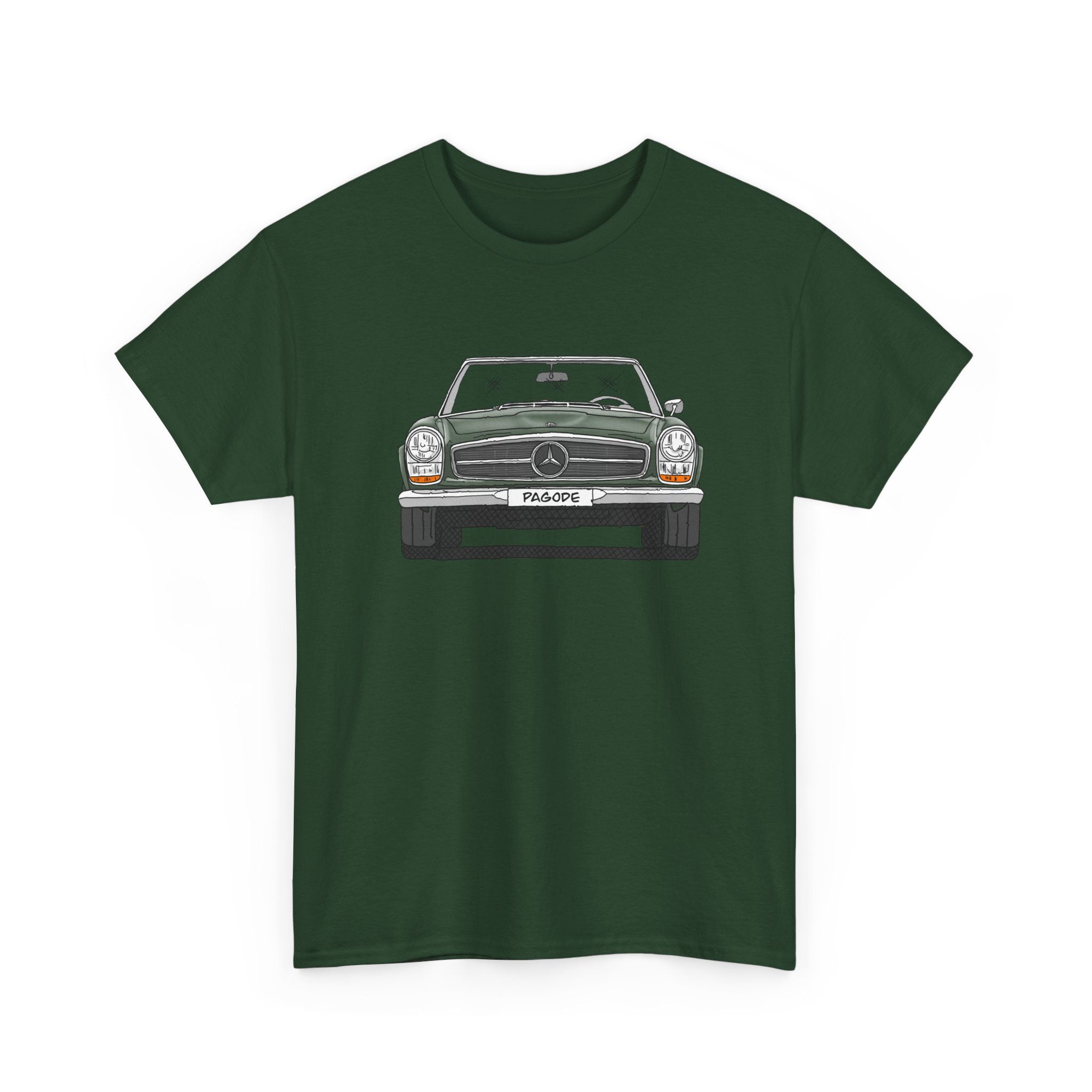 T-Shirt, Mercedes SL W113 Pagode, Strichzeichnung, Grün, eigenes Kennzeichen möglich – Bild 6