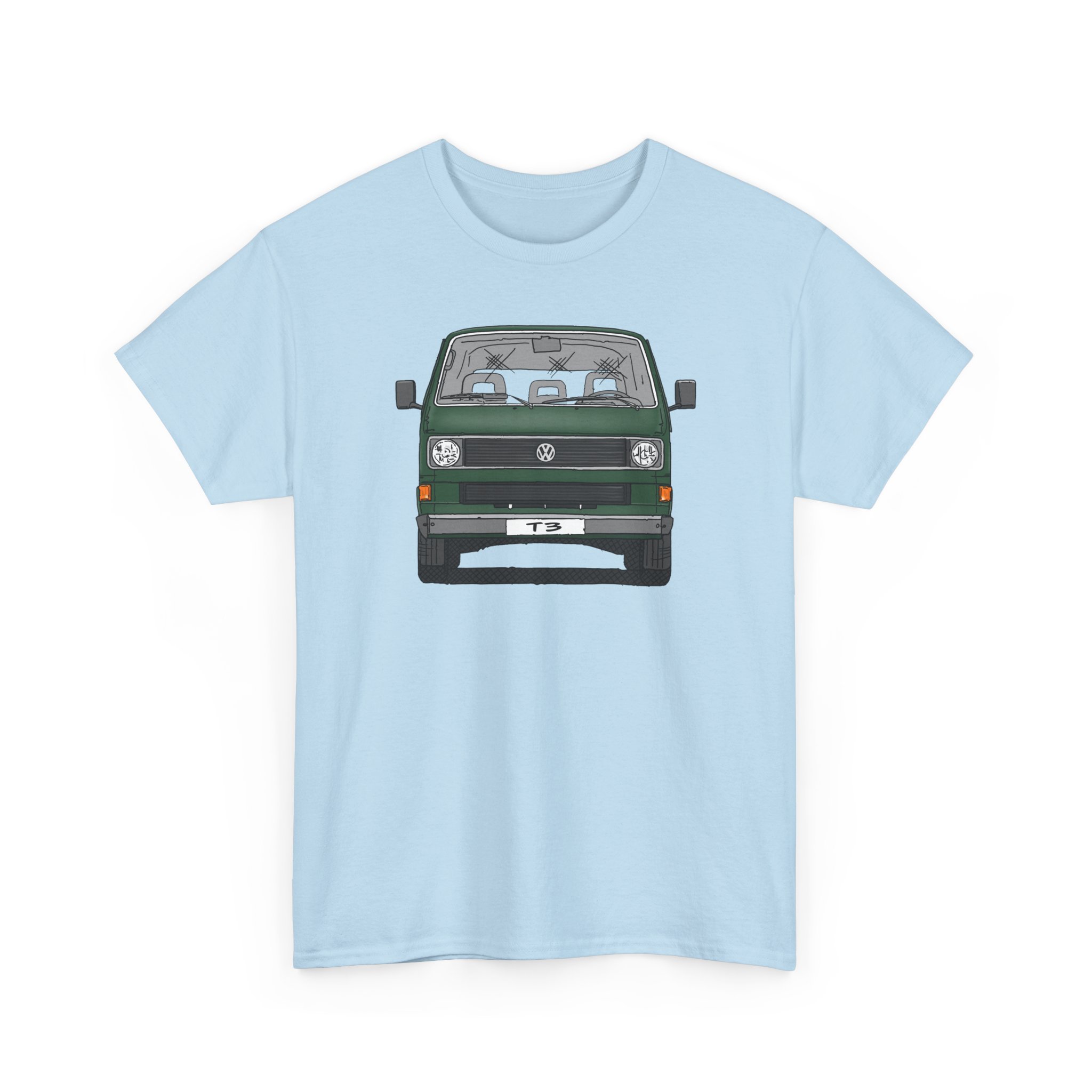 T-Shirt, VW T3, Bulli, VW Bus, Strichzeichnung, Dunkelgrün, mit Kennzeichen personalisierbar – Bild 3