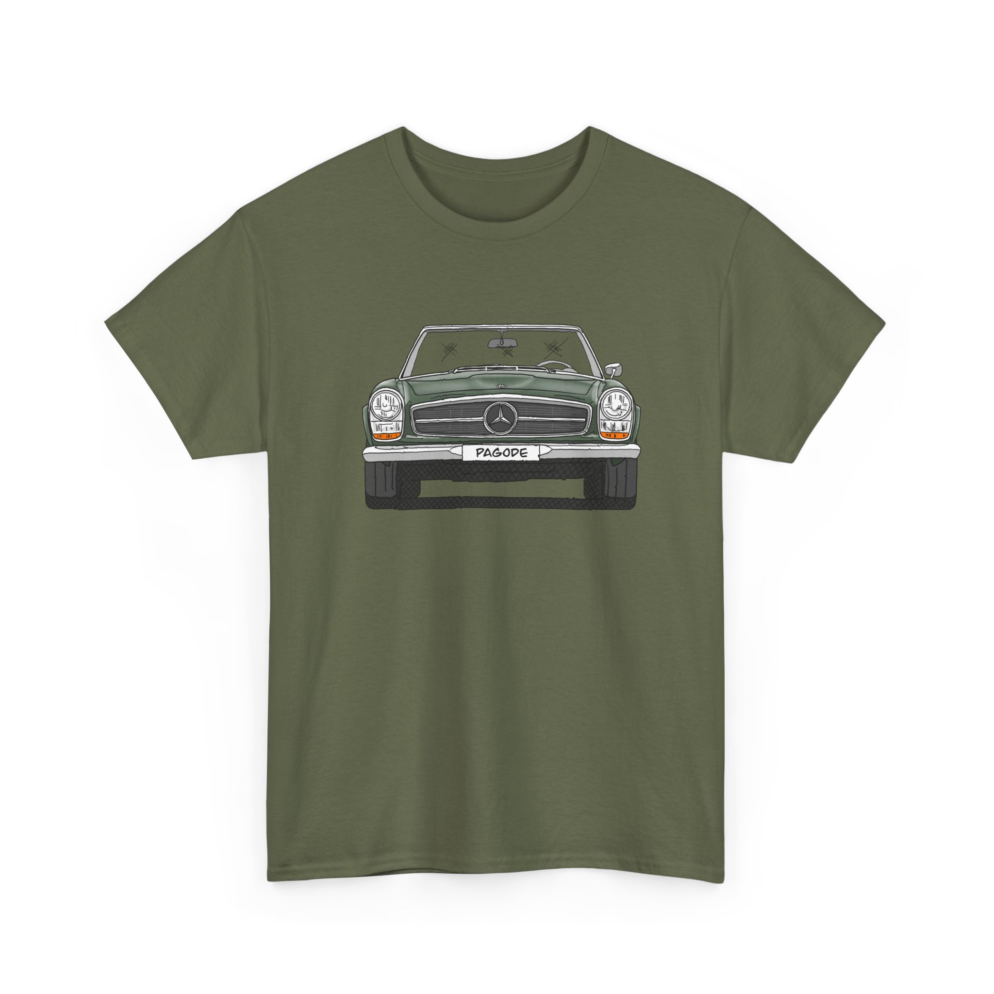 T-Shirt, Mercedes SL W113 Pagode, Strichzeichnung, Grün, eigenes Kennzeichen möglich – Bild 5