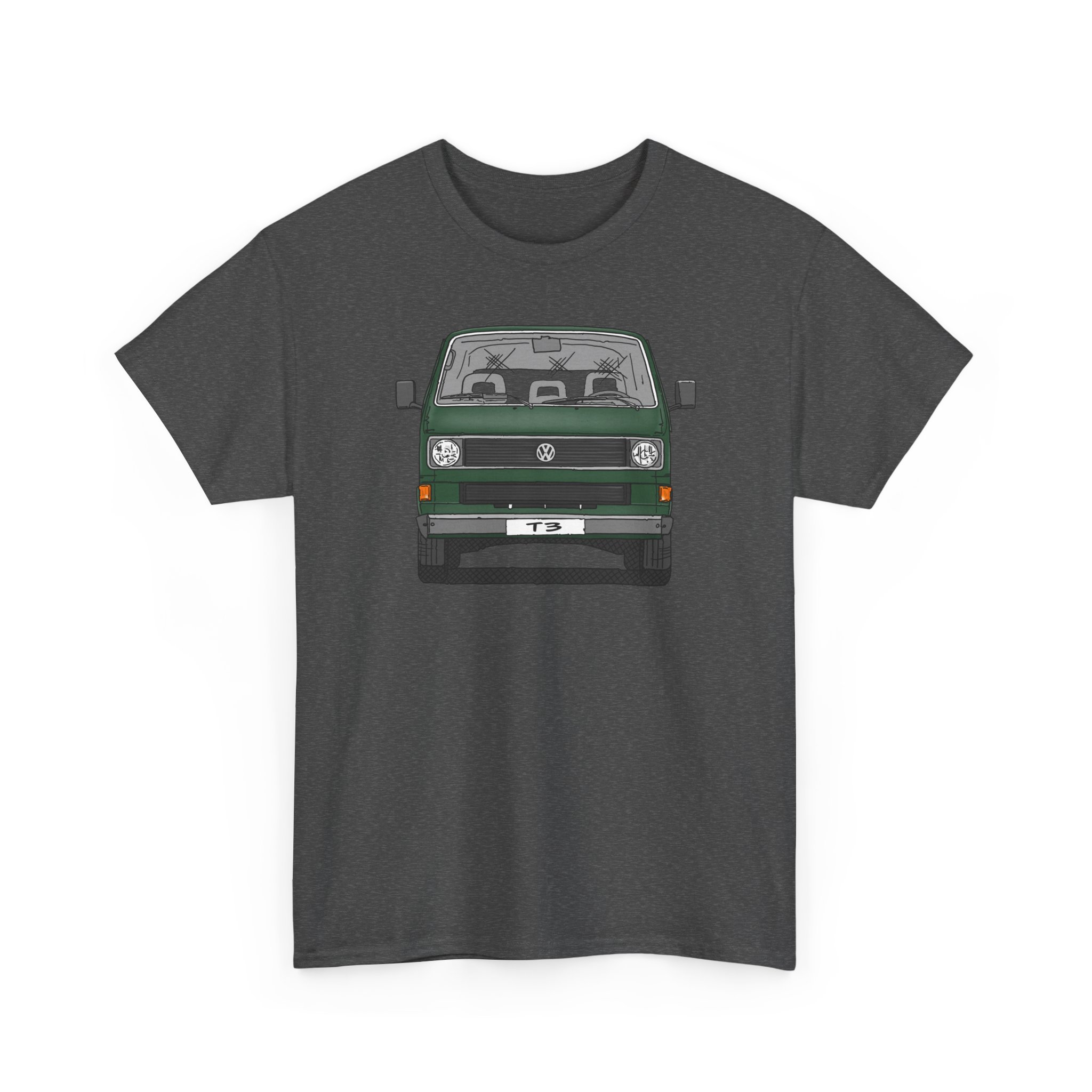 T-Shirt, VW T3, Bulli, VW Bus, Strichzeichnung, Dunkelgrün, mit Kennzeichen personalisierbar – Bild 2
