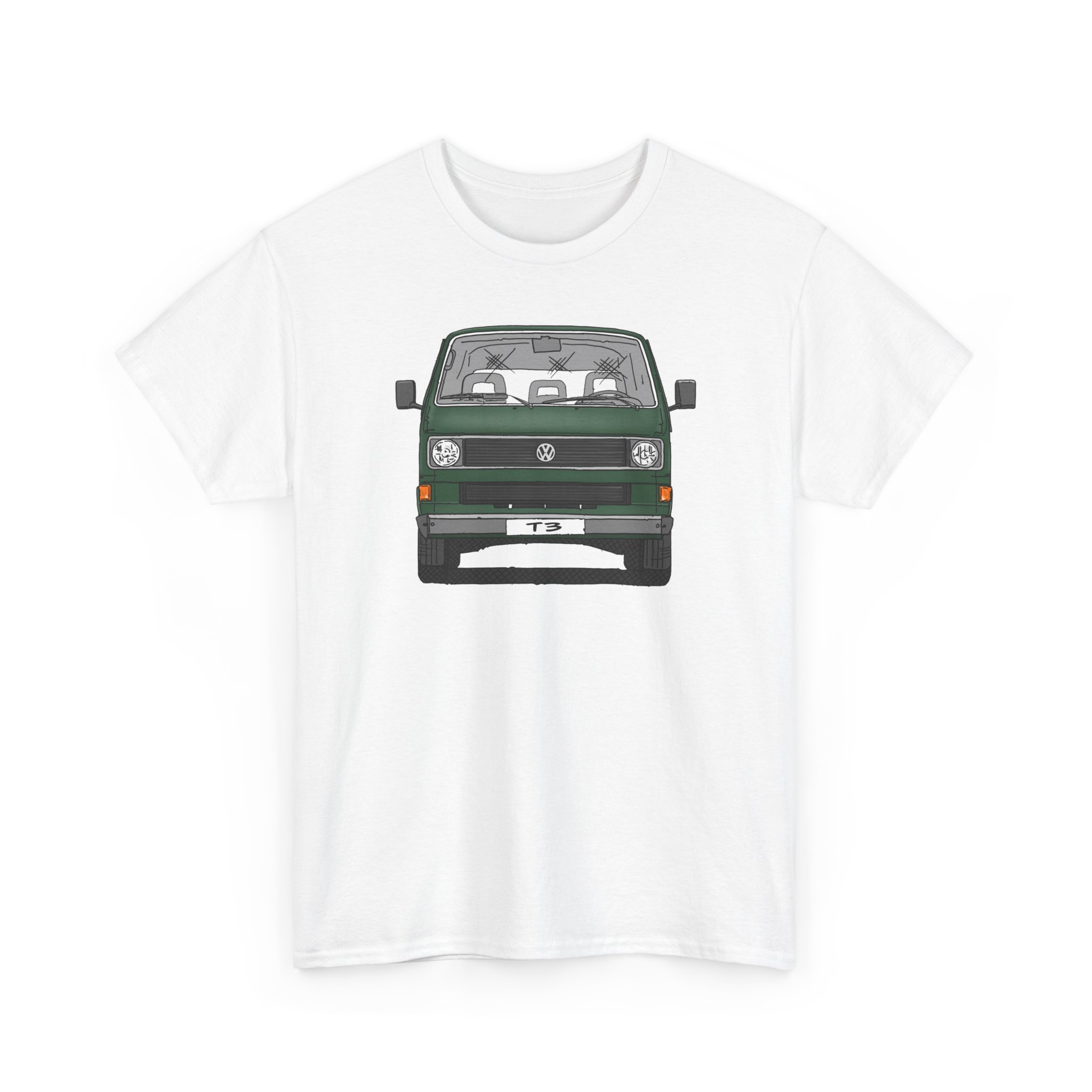T-Shirt, VW T3, Bulli, VW Bus, Strichzeichnung, Dunkelgrün, mit Kennzeichen personalisierbar – Bild 9