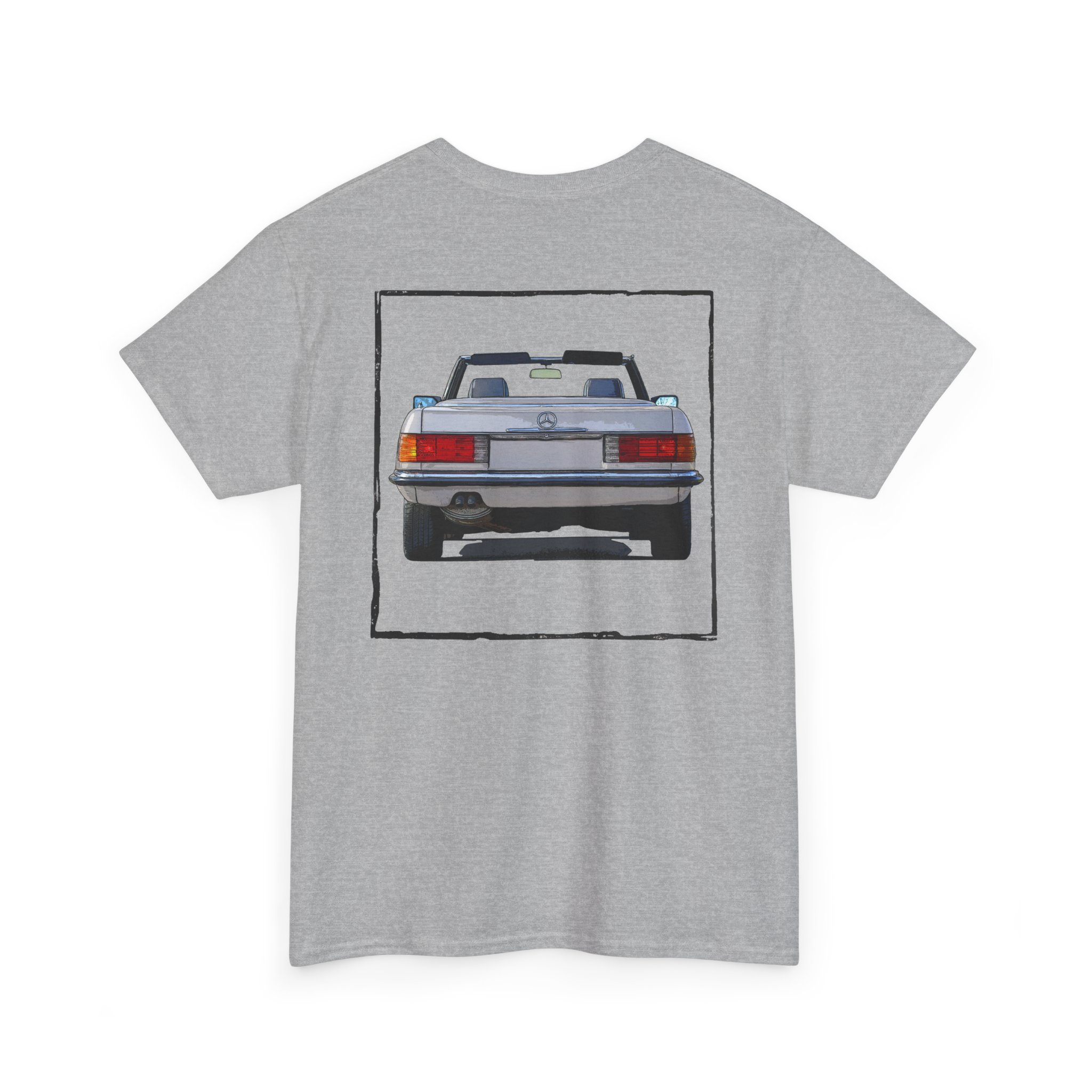 T-Shirt, Mercedes SL R107, Silber - Vorder- und Rückseite bedruckt – Bild 2