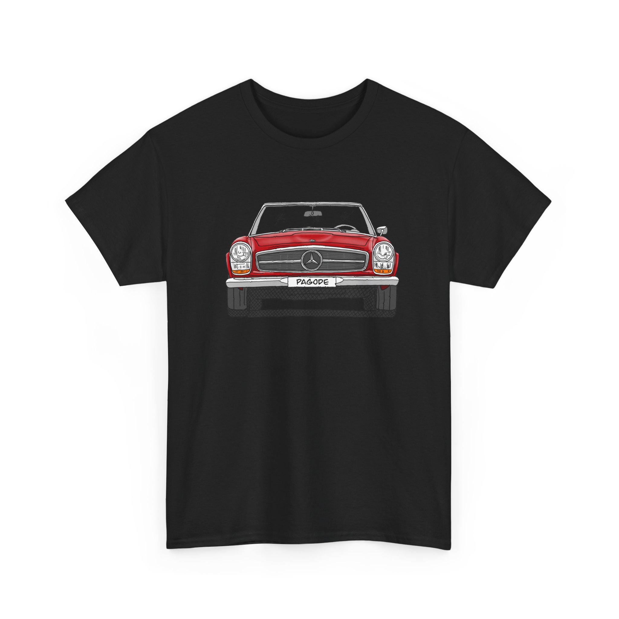 T-Shirt, Mercedes SL W113 Pagode, Strichzeichnung, Rot, eigenes Kennzeichen möglich – Bild 3