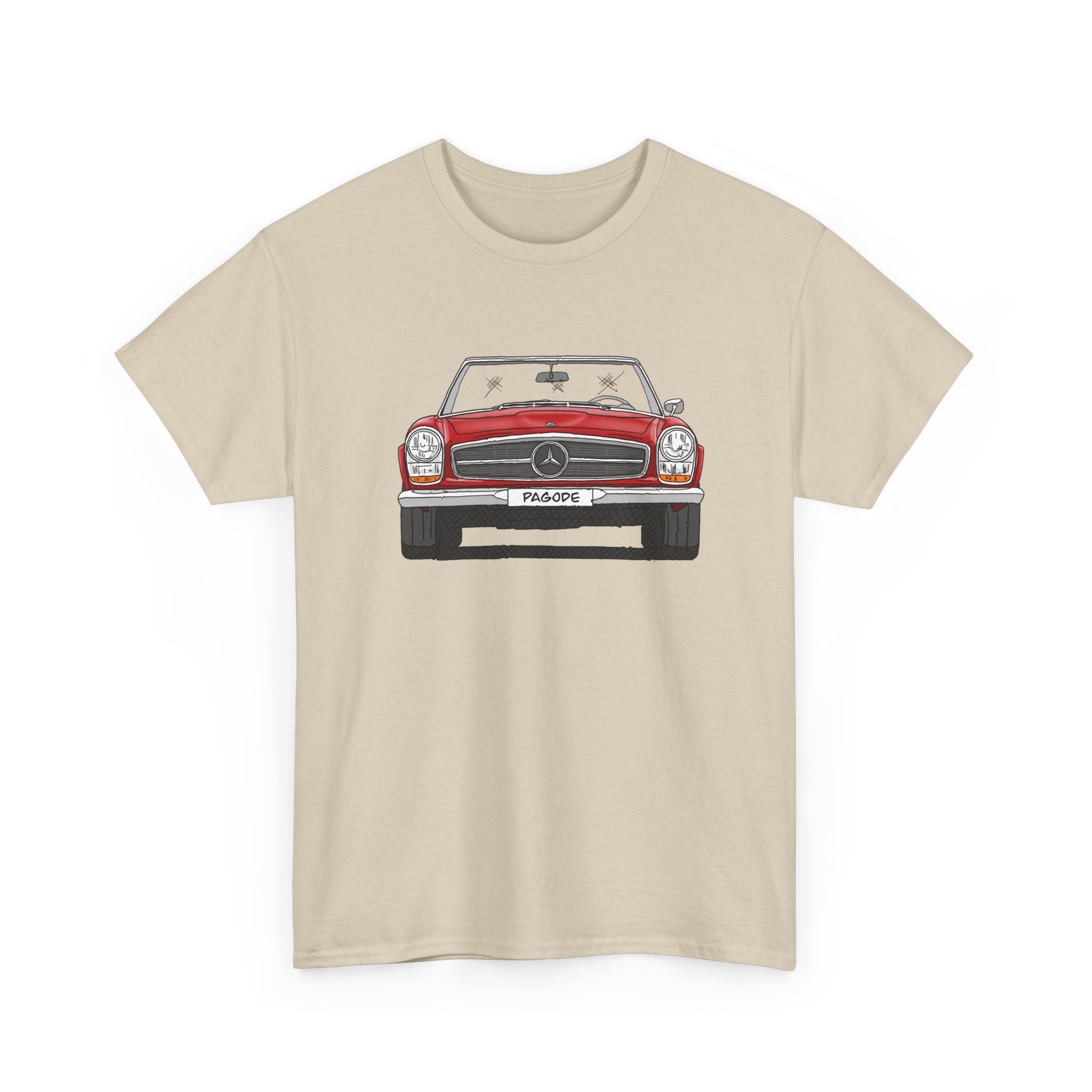 T-Shirt, Mercedes SL W113 Pagode, Strichzeichnung, Rot, eigenes Kennzeichen möglich – Bild 4