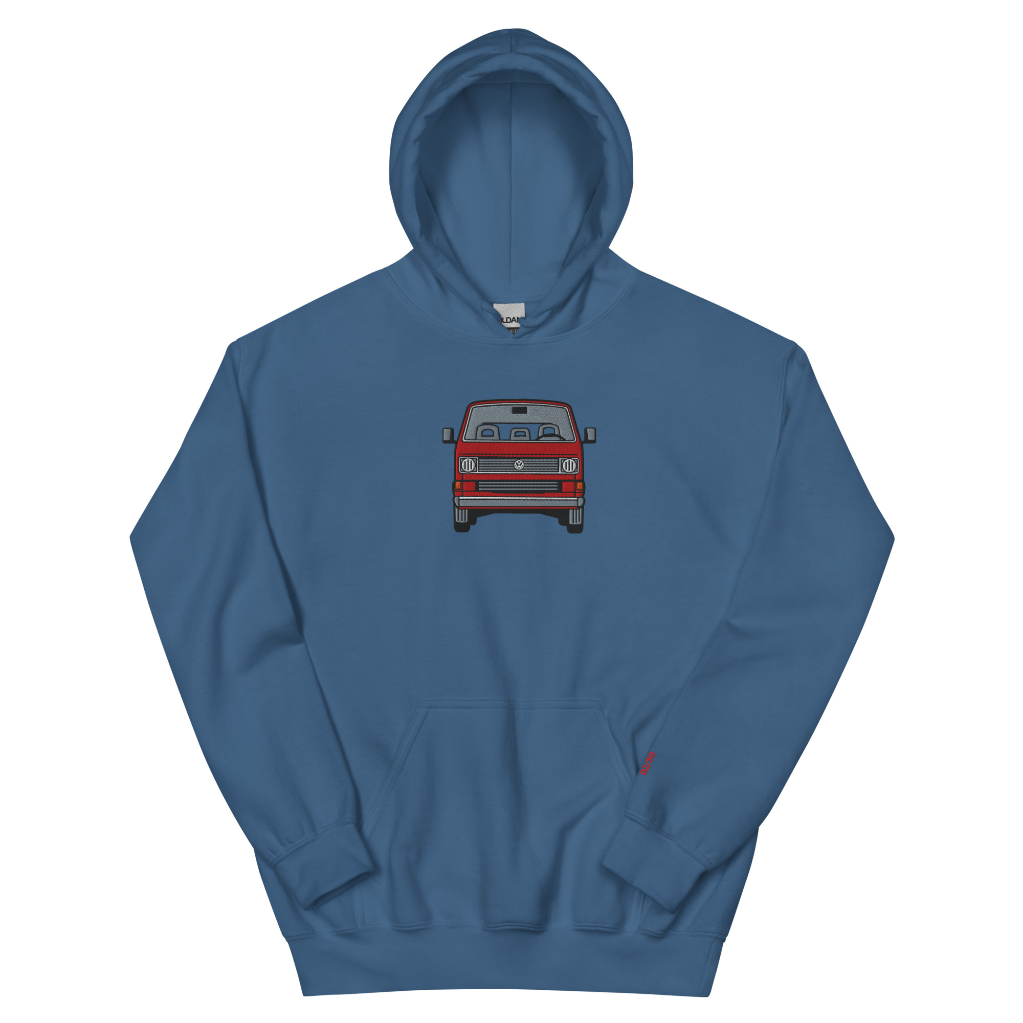 Streng limitiertes Hoodie, nur 50 Exemplare, VW T3, Bulli, Rot, Vorderseite und Ärmel edel bestickt