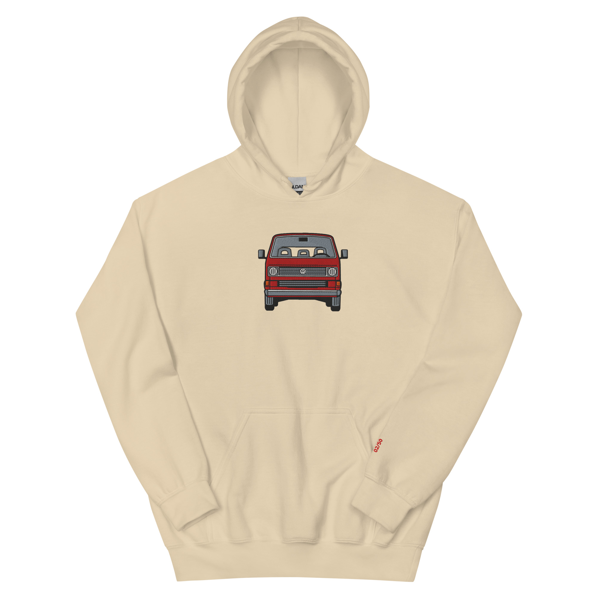 Streng limitiertes Hoodie, nur 50 Exemplare, VW T3, Bulli, Rot, Vorderseite und Ärmel edel bestickt – Bild 13