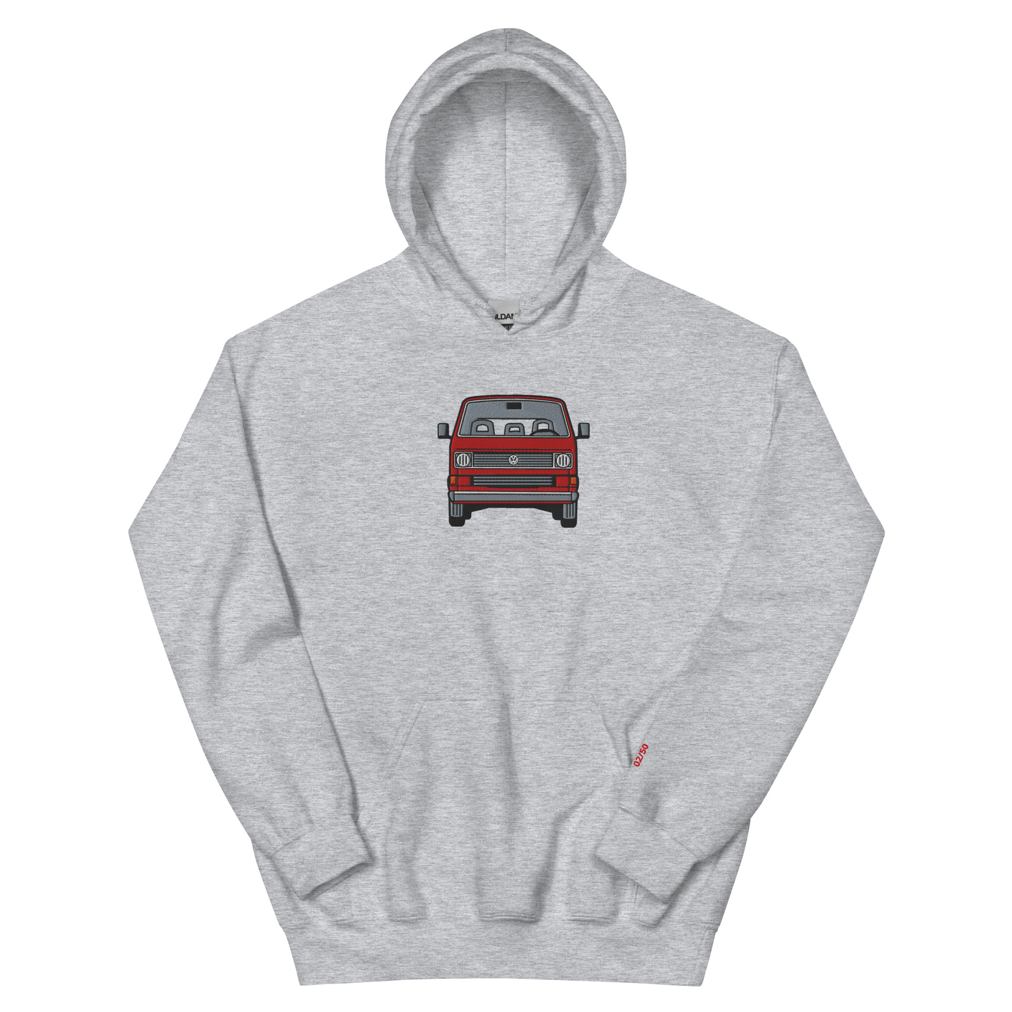 Streng limitiertes Hoodie, nur 50 Exemplare, VW T3, Bulli, Rot, Vorderseite und Ärmel edel bestickt – Bild 11