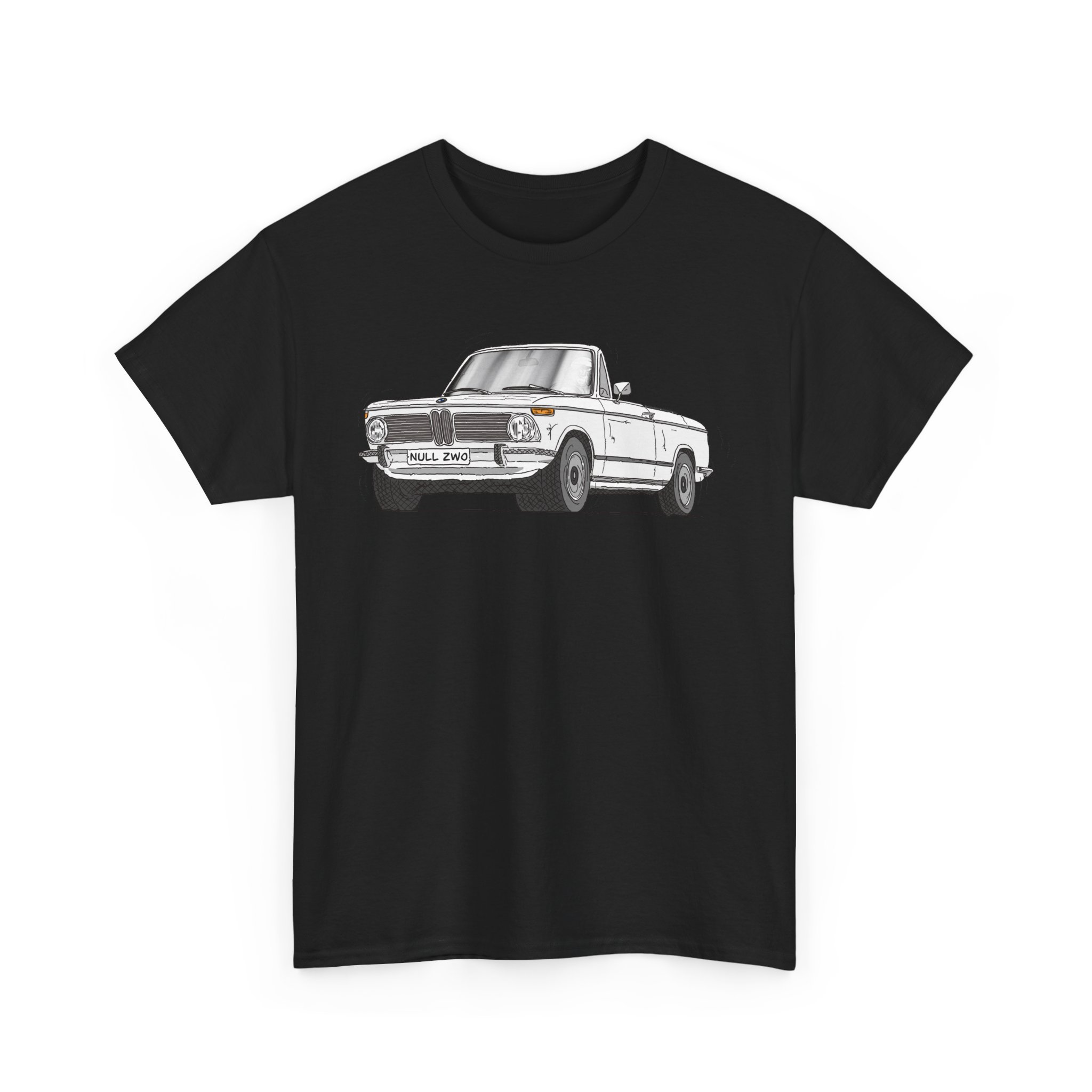 T-Shirt, BMW 02 Baur Cabrio, Strichzeichnung, Weiß, eigenes Kennzeichen möglich – Bild 10