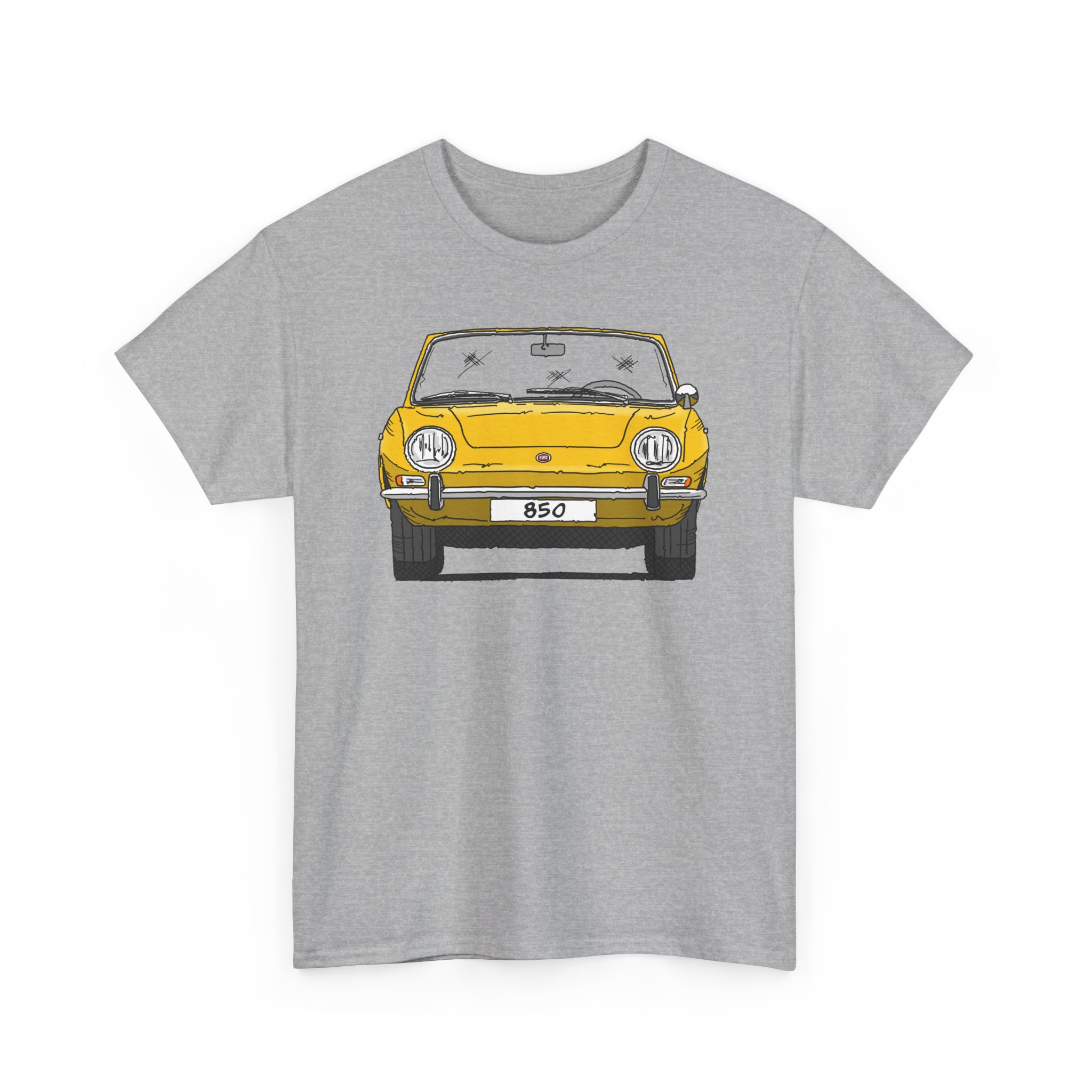 T-Shirt, Fiat 850 Spider, Strichzeichnung, Gelb, eigenes Kennzeichen möglich