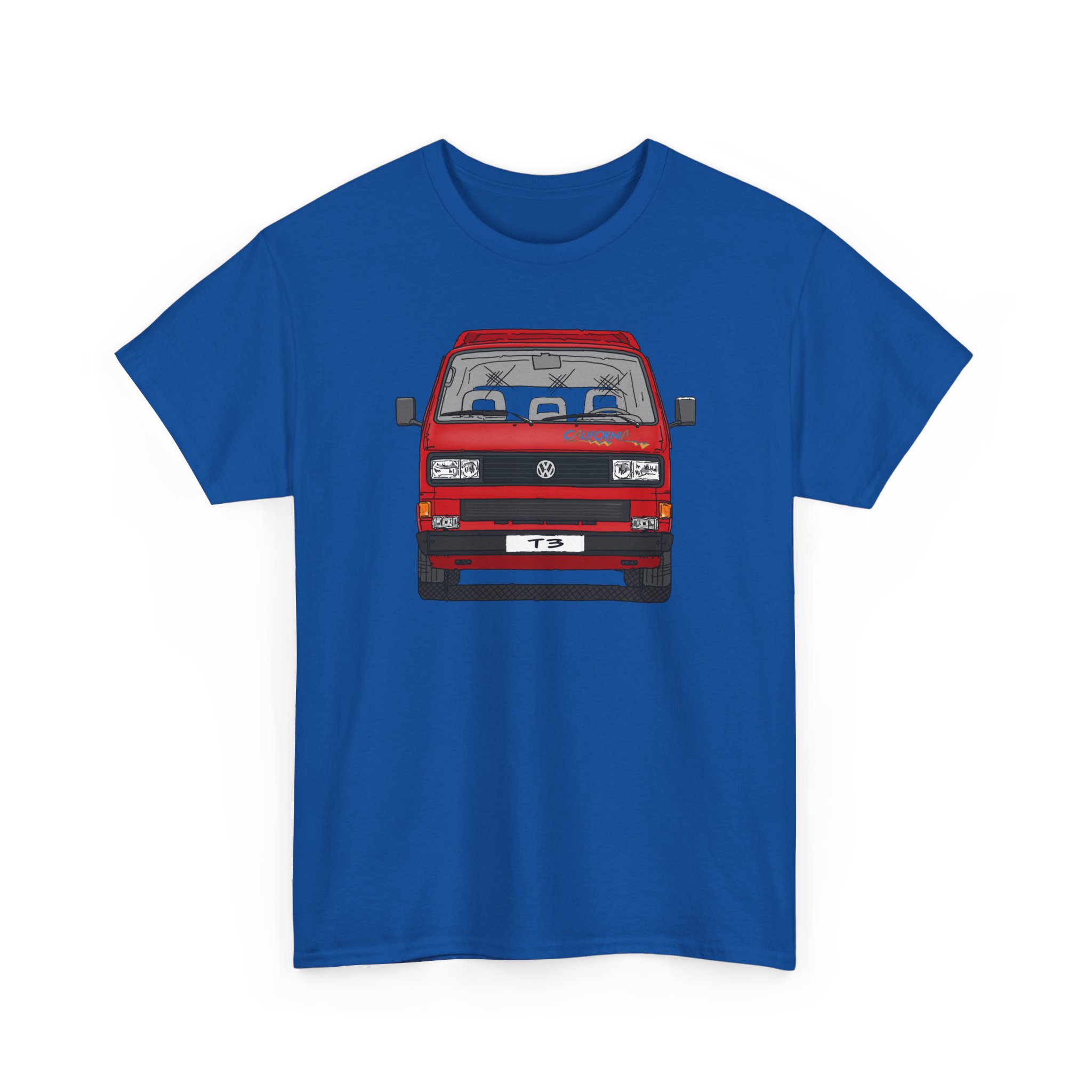 T-Shirt, VW T3, Bulli, California, Strichzeichnung, Rot, eigenes Kennzeichen möglich – Bild 7