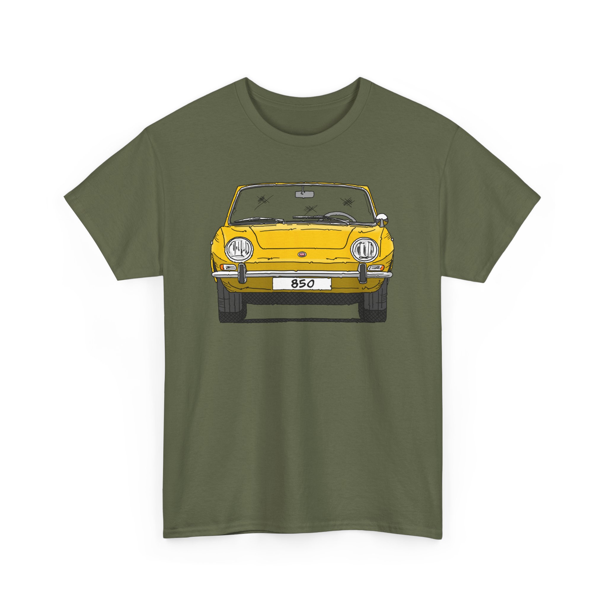 T-Shirt, Fiat 850 Spider, Strichzeichnung, Gelb, eigenes Kennzeichen möglich – Bild 5