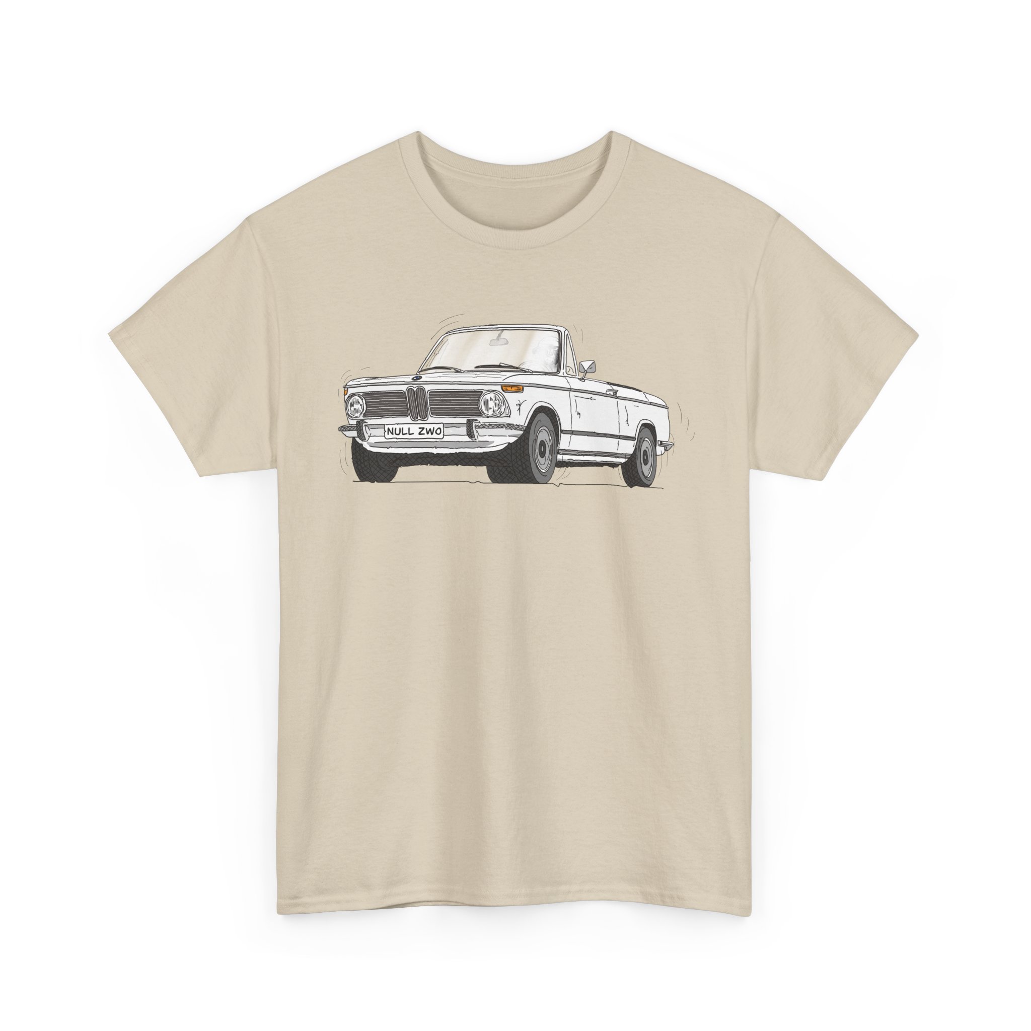 T-Shirt, BMW 02 Baur Cabrio, Strichzeichnung, Weiß, eigenes Kennzeichen möglich – Bild 3