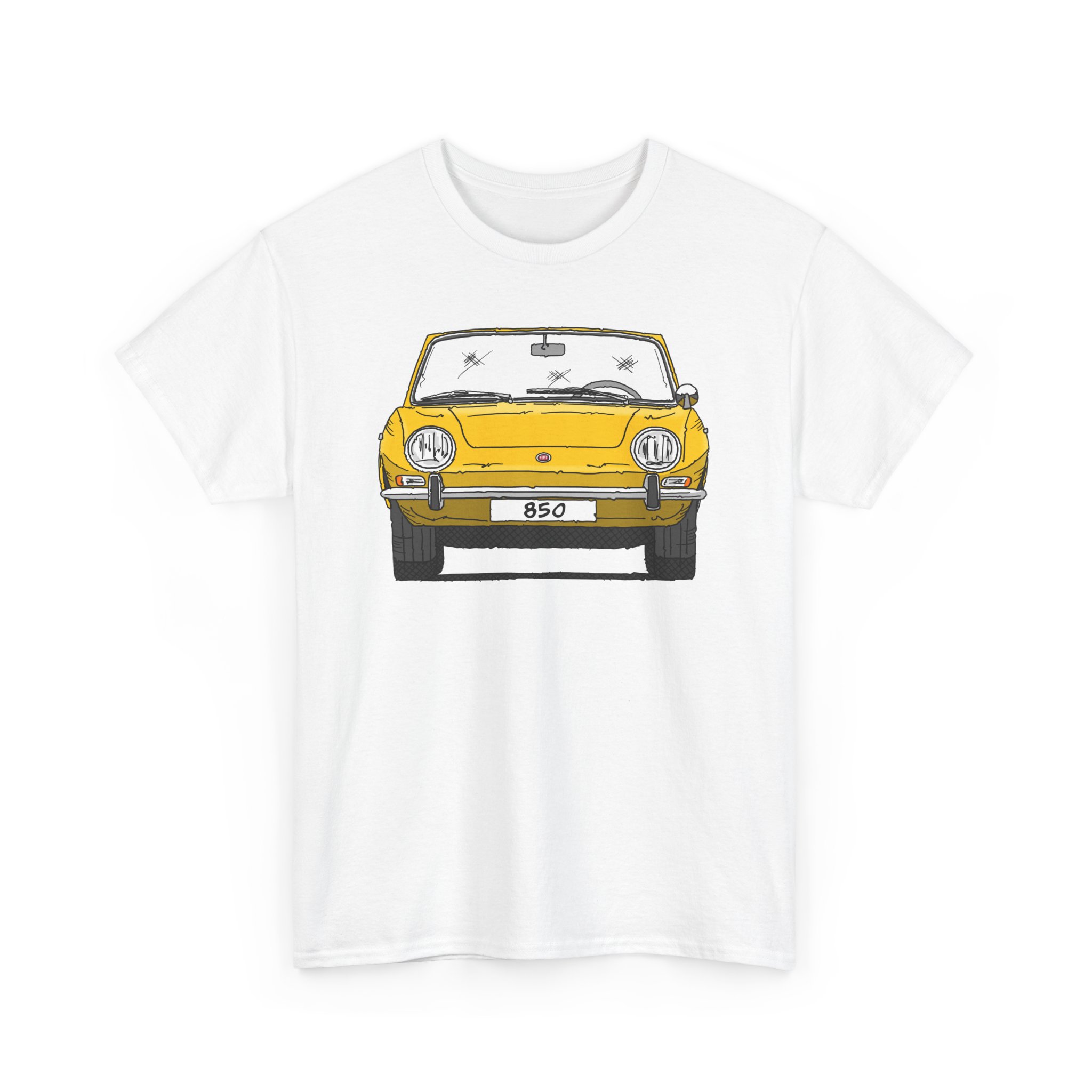 T-Shirt, Fiat 850 Spider, Strichzeichnung, Gelb, eigenes Kennzeichen möglich – Bild 2