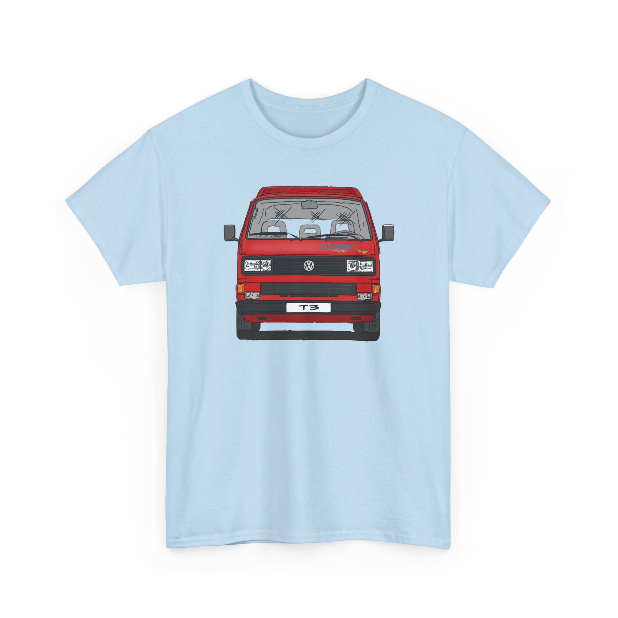 T-Shirt, VW T3, Bulli, California, Strichzeichnung, Rot, eigenes Kennzeichen möglich – Bild 2