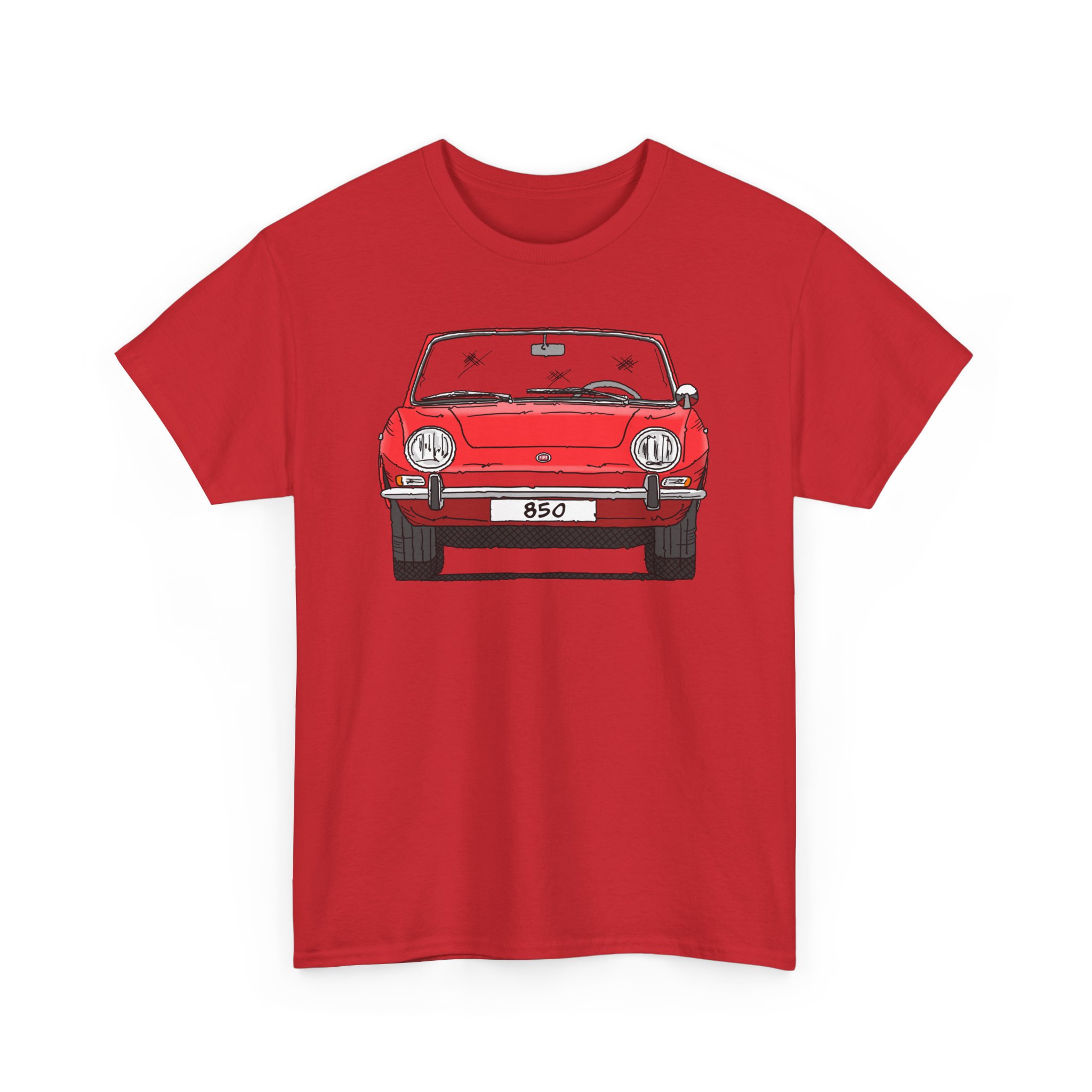 T-Shirt, Fiat 850 Spider, Strichzeichnung, Rot, eigenes Kennzeichen möglich – Bild 12