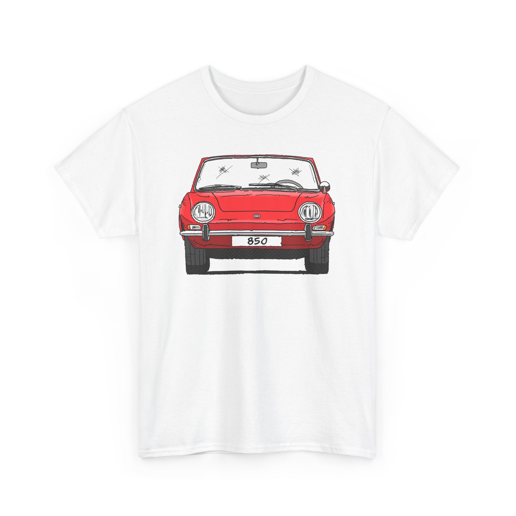 T-Shirt, Fiat 850 Spider, Strichzeichnung, Rot, eigenes Kennzeichen möglich – Bild 2