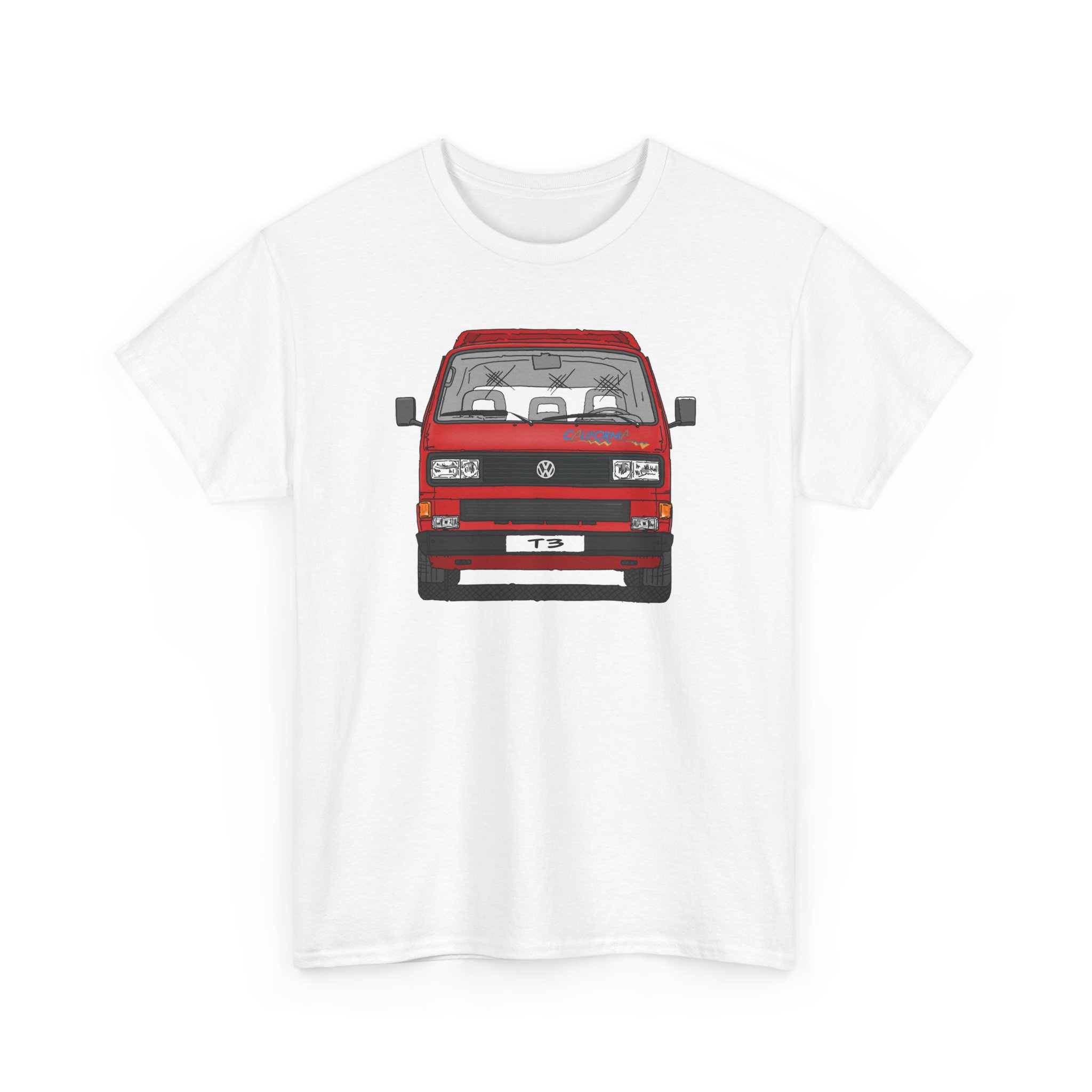 T-Shirt, VW T3, Bulli, California, Strichzeichnung, Rot, eigenes Kennzeichen möglich – Bild 9