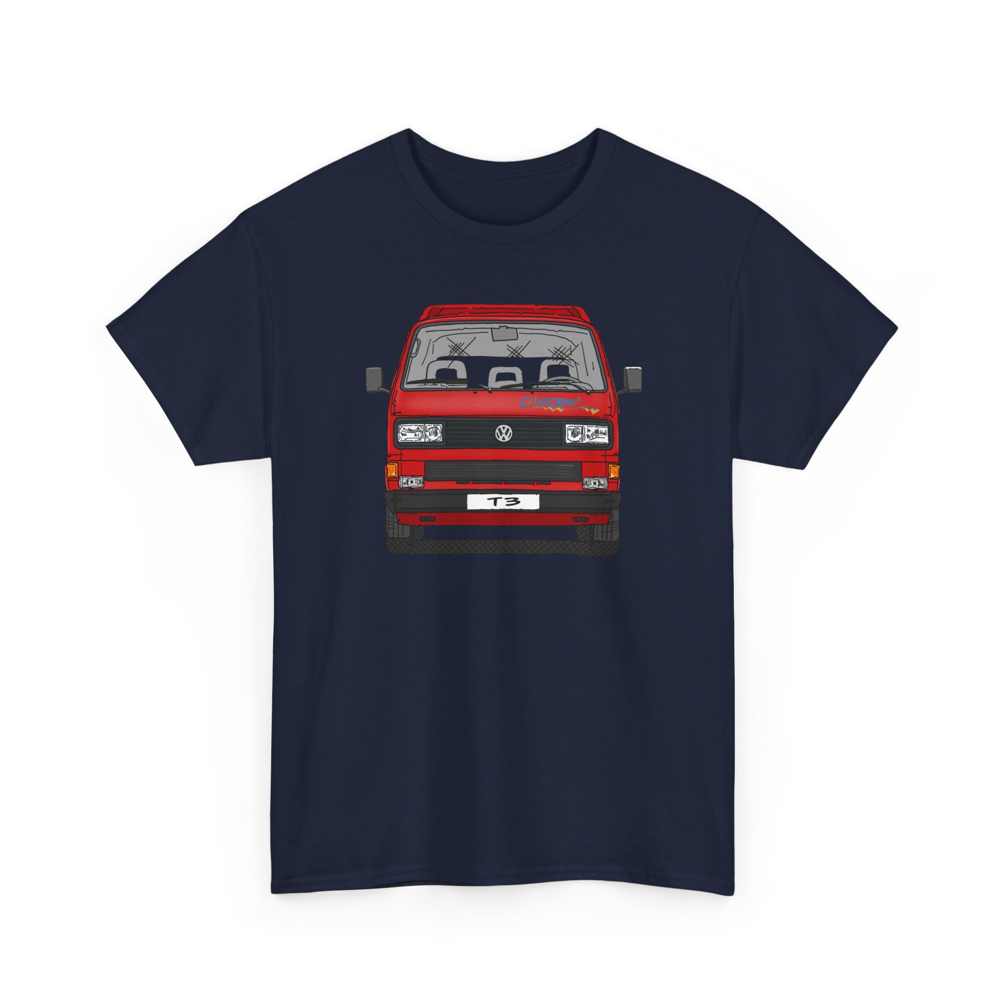 T-Shirt, VW T3, Bulli, California, Strichzeichnung, Rot, eigenes Kennzeichen möglich – Bild 5