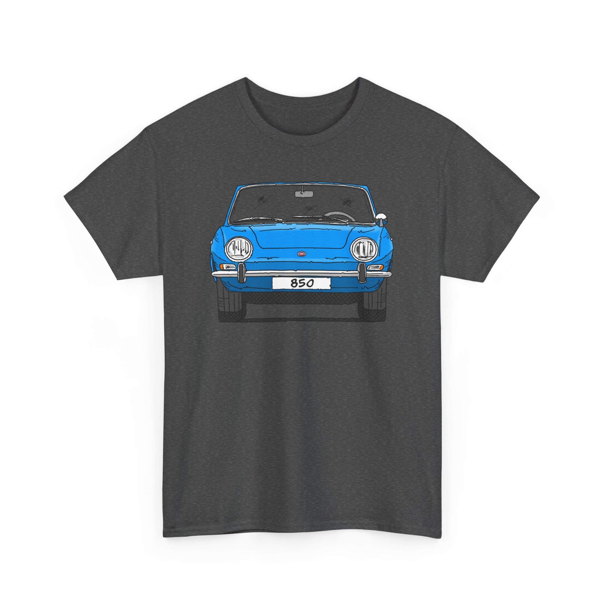 T-Shirt, Fiat 850 Spider, Strichzeichnung, Blau, eigenes Kennzeichen möglich – Bild 7