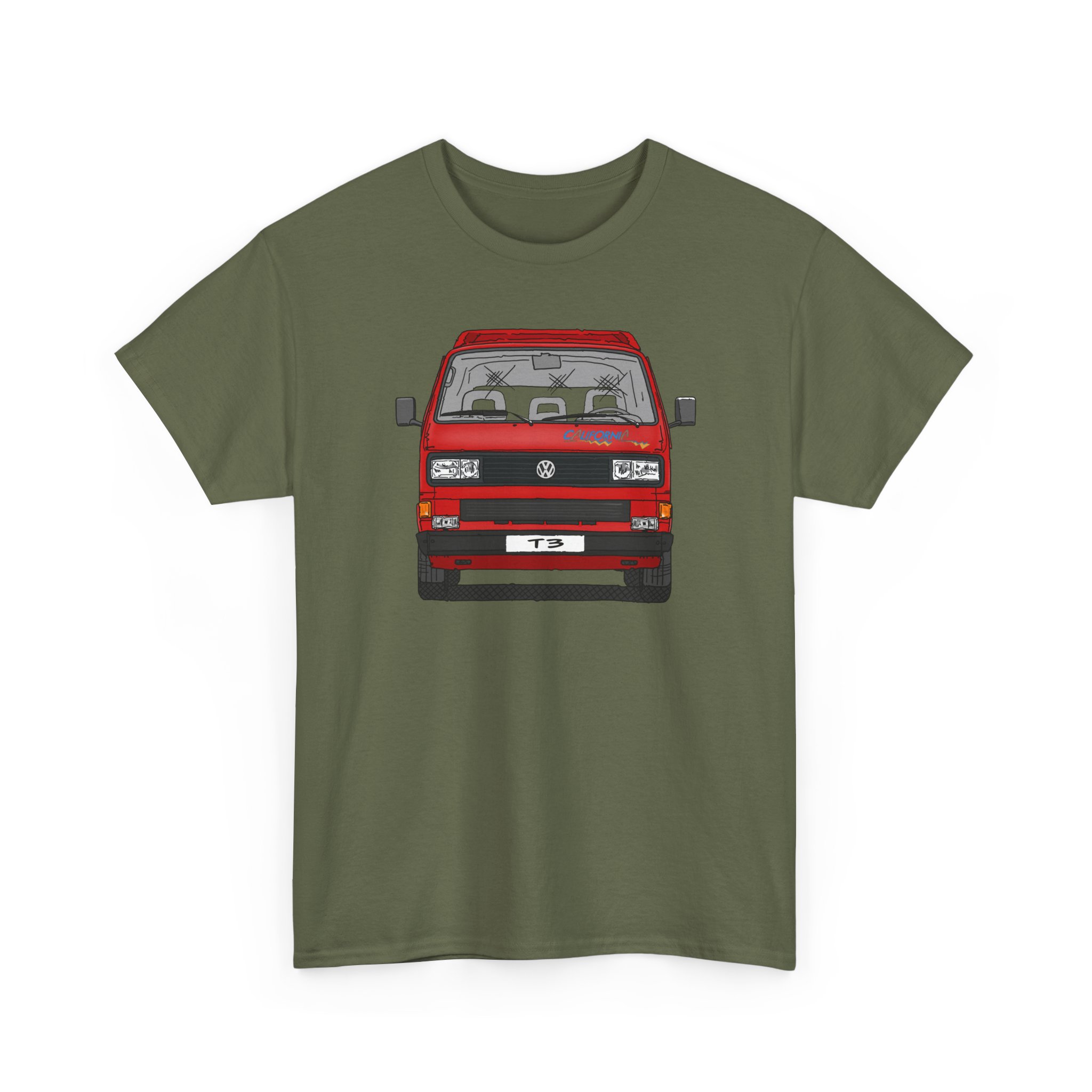 T-Shirt, VW T3, Bulli, California, Strichzeichnung, Rot, eigenes Kennzeichen möglich – Bild 12