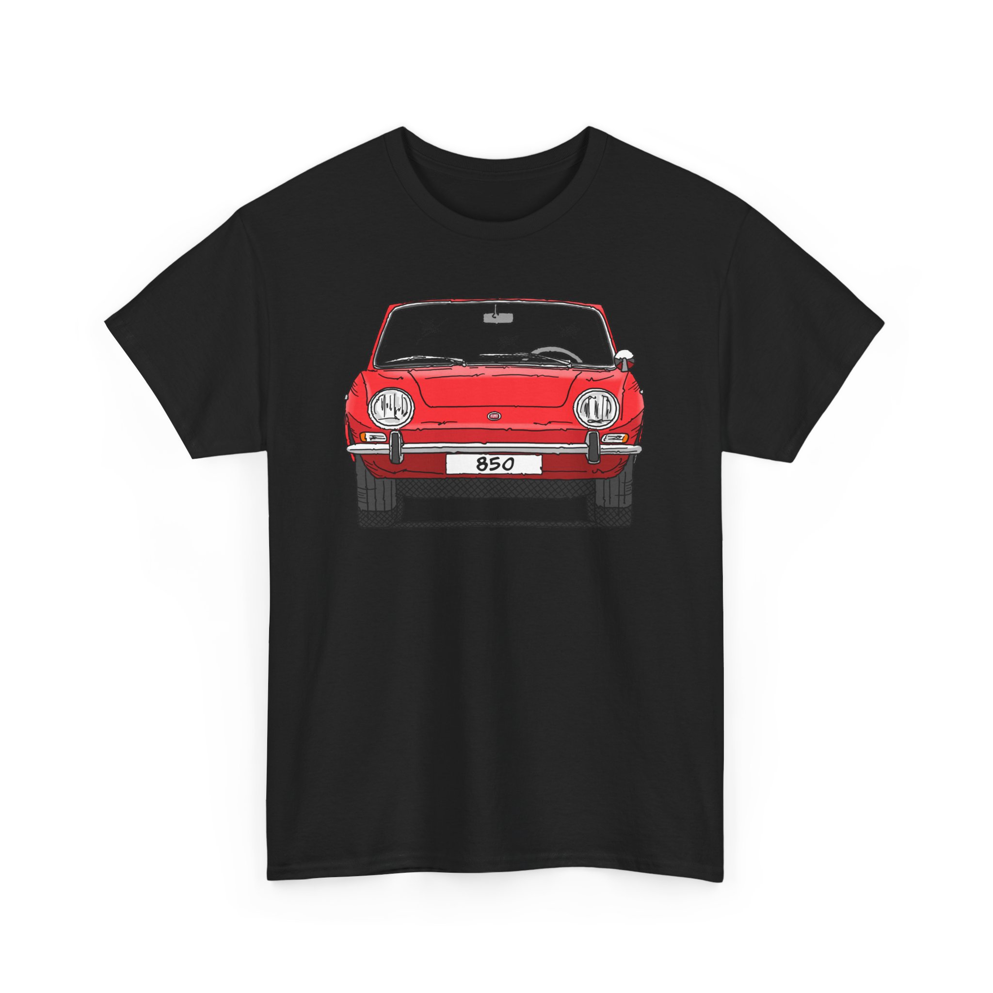 T-Shirt, Fiat 850 Spider, Strichzeichnung, Rot, eigenes Kennzeichen möglich – Bild 3