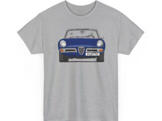 T-Shirt, Alfa Romeo Spider Duetto, Strichzeichnung, Blau, mit Kennzeichen personalisierbar