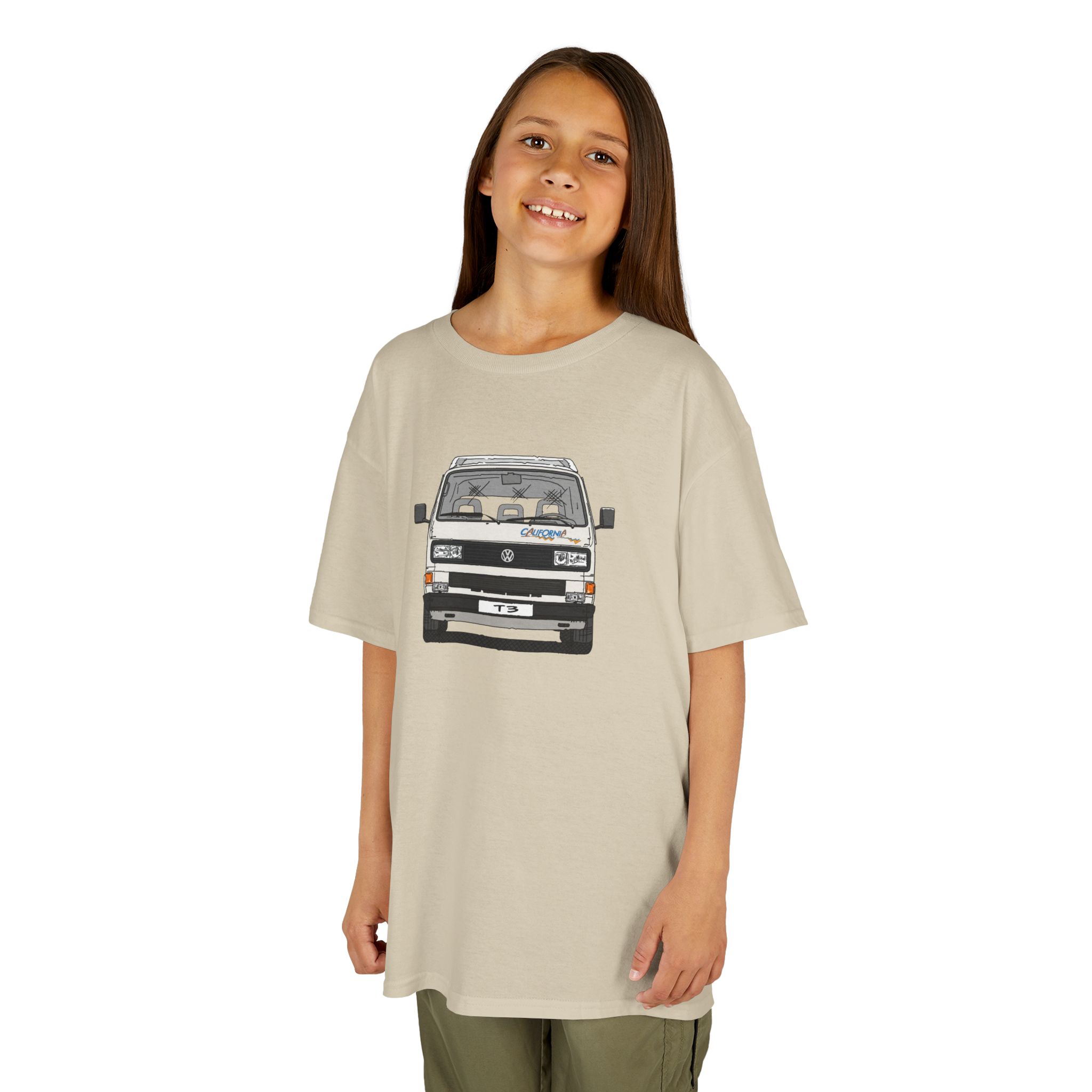Kinder T-Shirt, VW T3, Bulli, California, Strichzeichnung, Weiß, eigenes Kennzeichen möglich – Bild 2