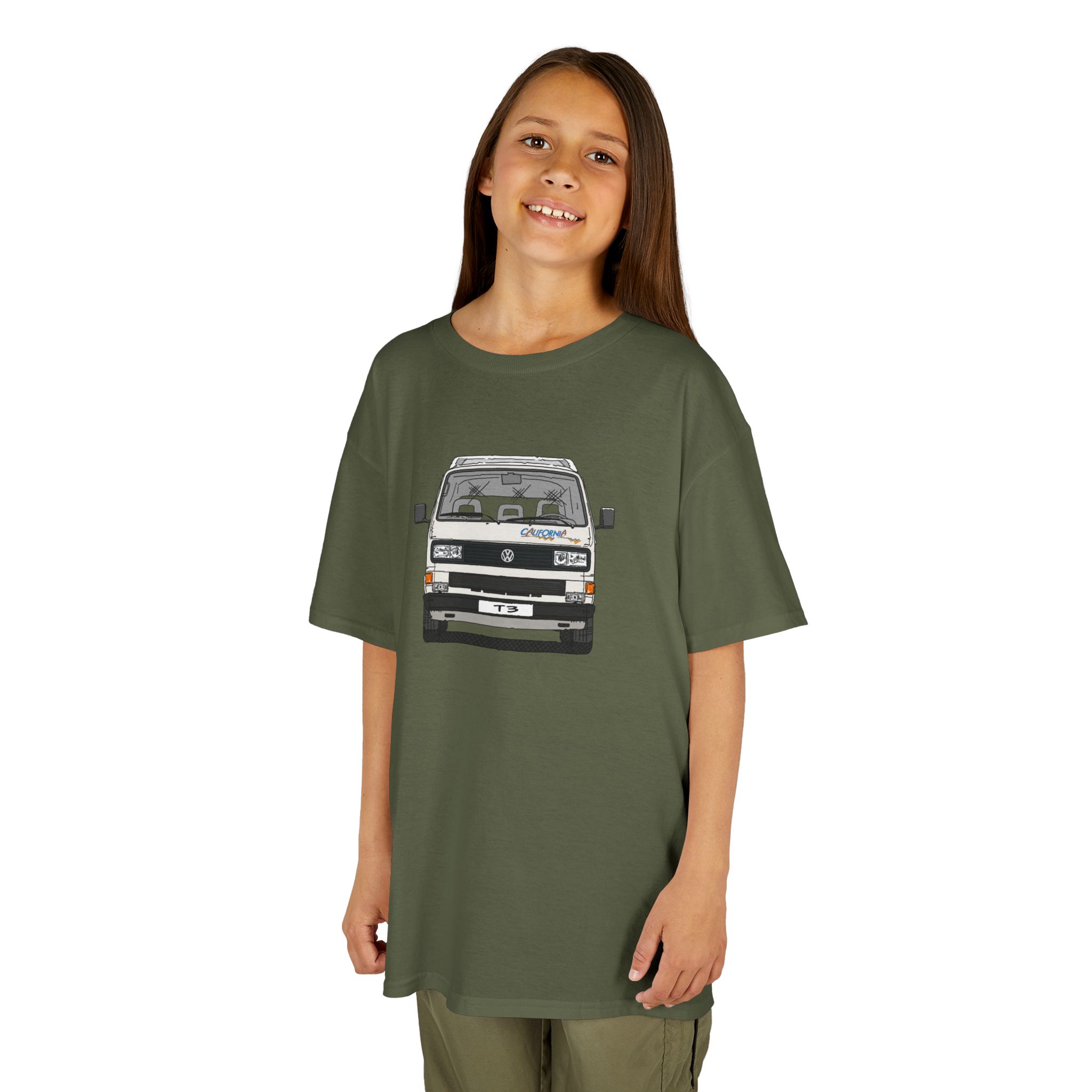 Kinder T-Shirt, VW T3, Bulli, California, Strichzeichnung, Weiß, eigenes Kennzeichen möglich – Bild 4