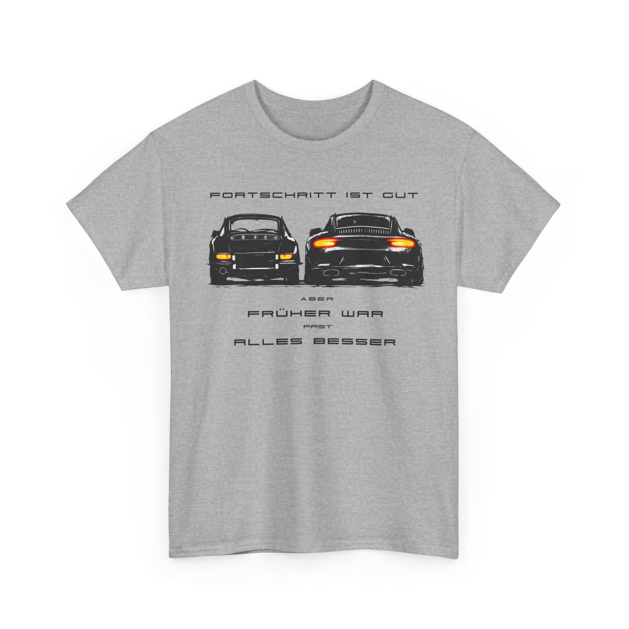 T-Shirt, Porsche 911, Kritzel-Kratzel-Auto, FRÜHER WAR ALLES BESSER, großer feiner Druck, schwarze Schrift – Bild 3