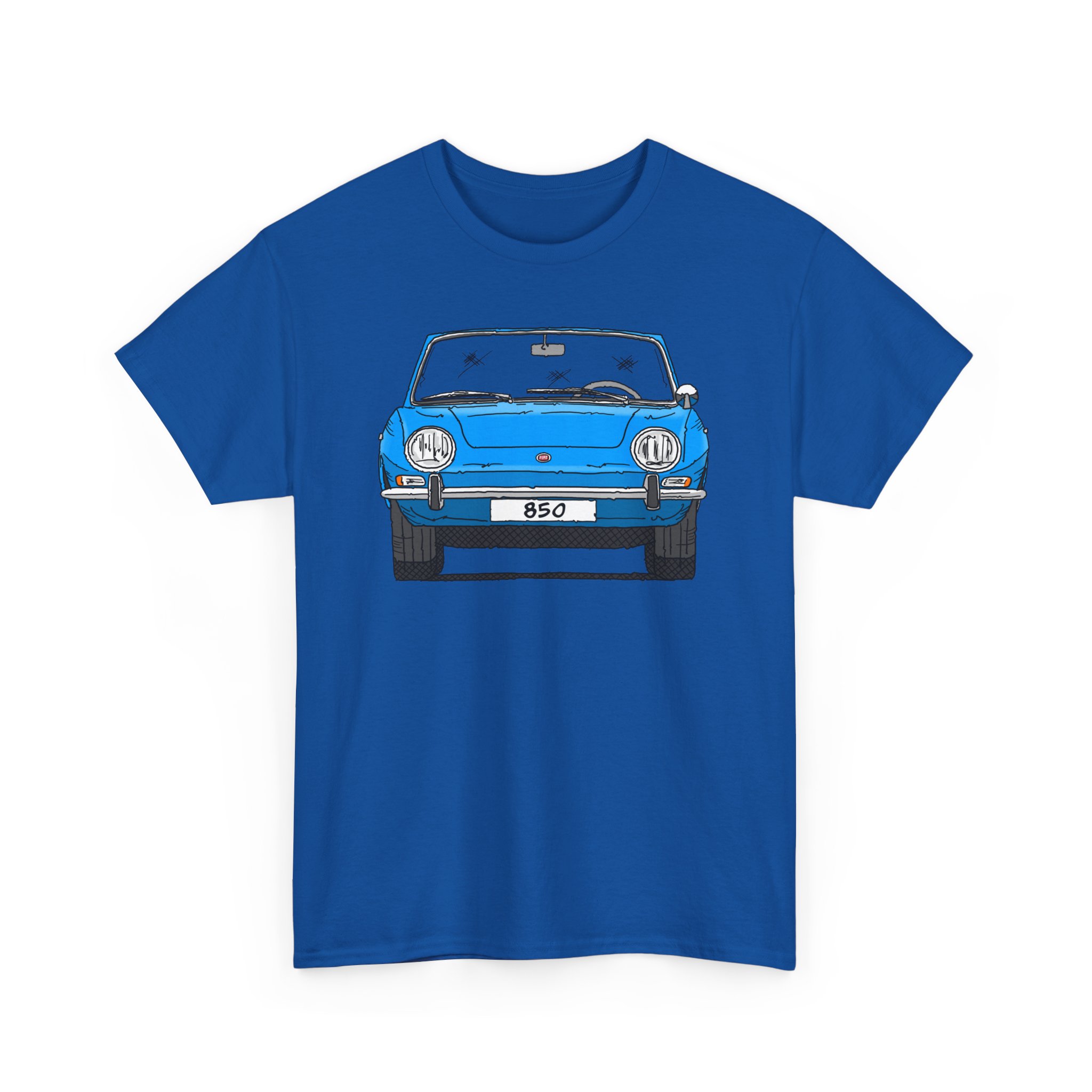 T-Shirt, Fiat 850 Spider, Strichzeichnung, Blau, eigenes Kennzeichen möglich – Bild 9
