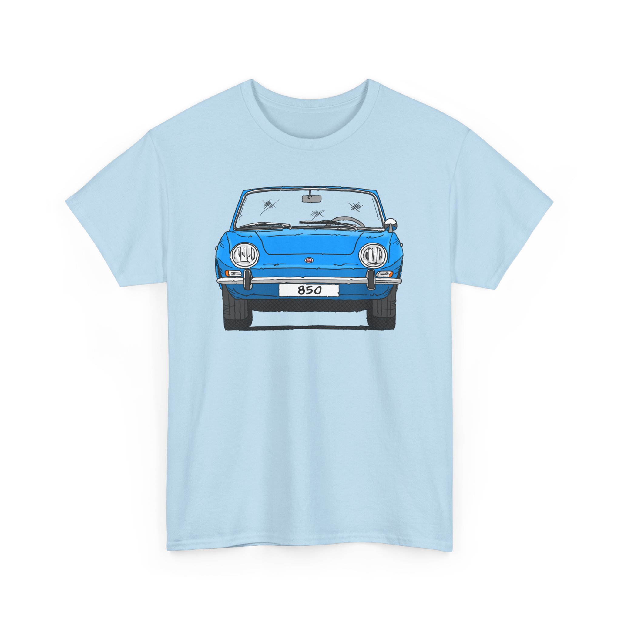 T-Shirt, Fiat 850 Spider, Strichzeichnung, Blau, eigenes Kennzeichen möglich – Bild 8