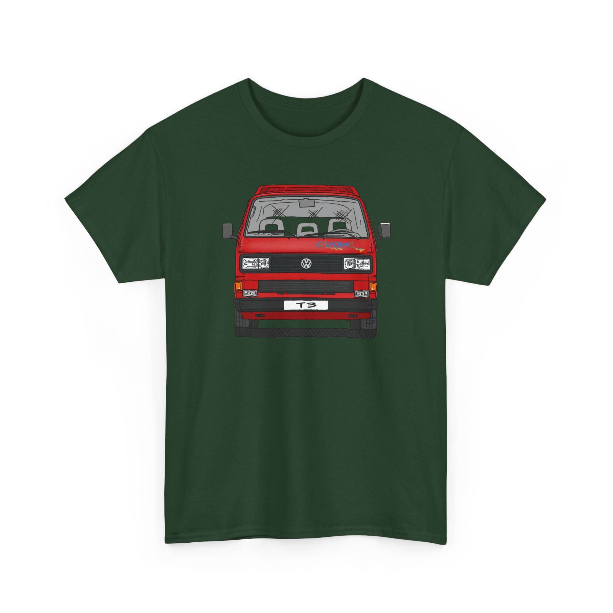 T-Shirt, VW T3, Bulli, California, Strichzeichnung, Rot, eigenes Kennzeichen möglich – Bild 11