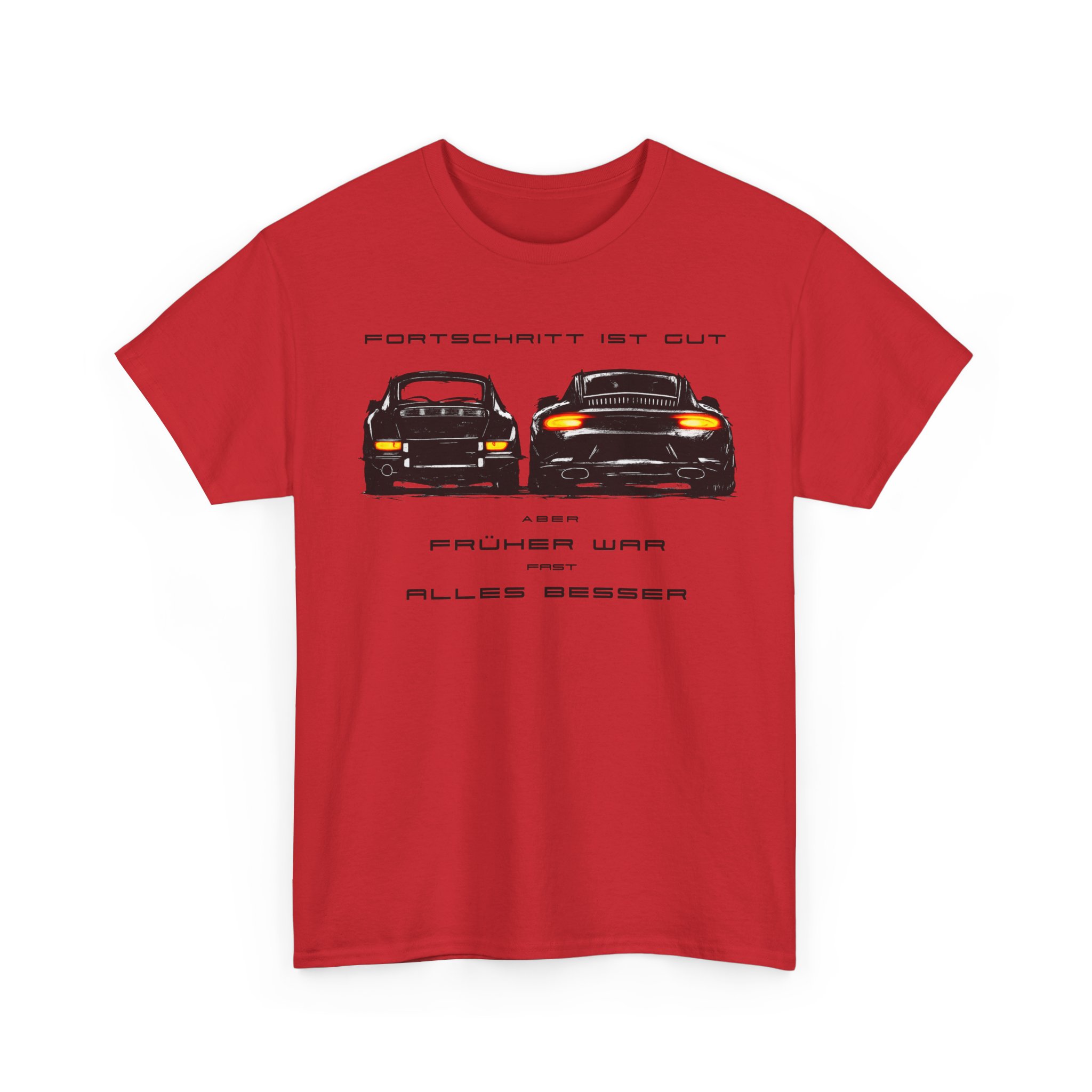 T-Shirt, Porsche 911, Kritzel-Kratzel-Auto, FRÜHER WAR ALLES BESSER, großer feiner Druck, schwarze Schrift