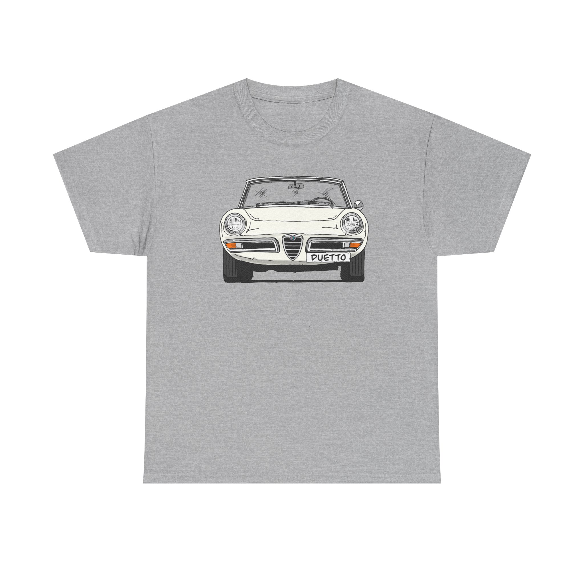 T-Shirt, Alfa Romeo Spider Duetto, Strichzeichnung, Weiß, mit Kennzeichen personalisierbar