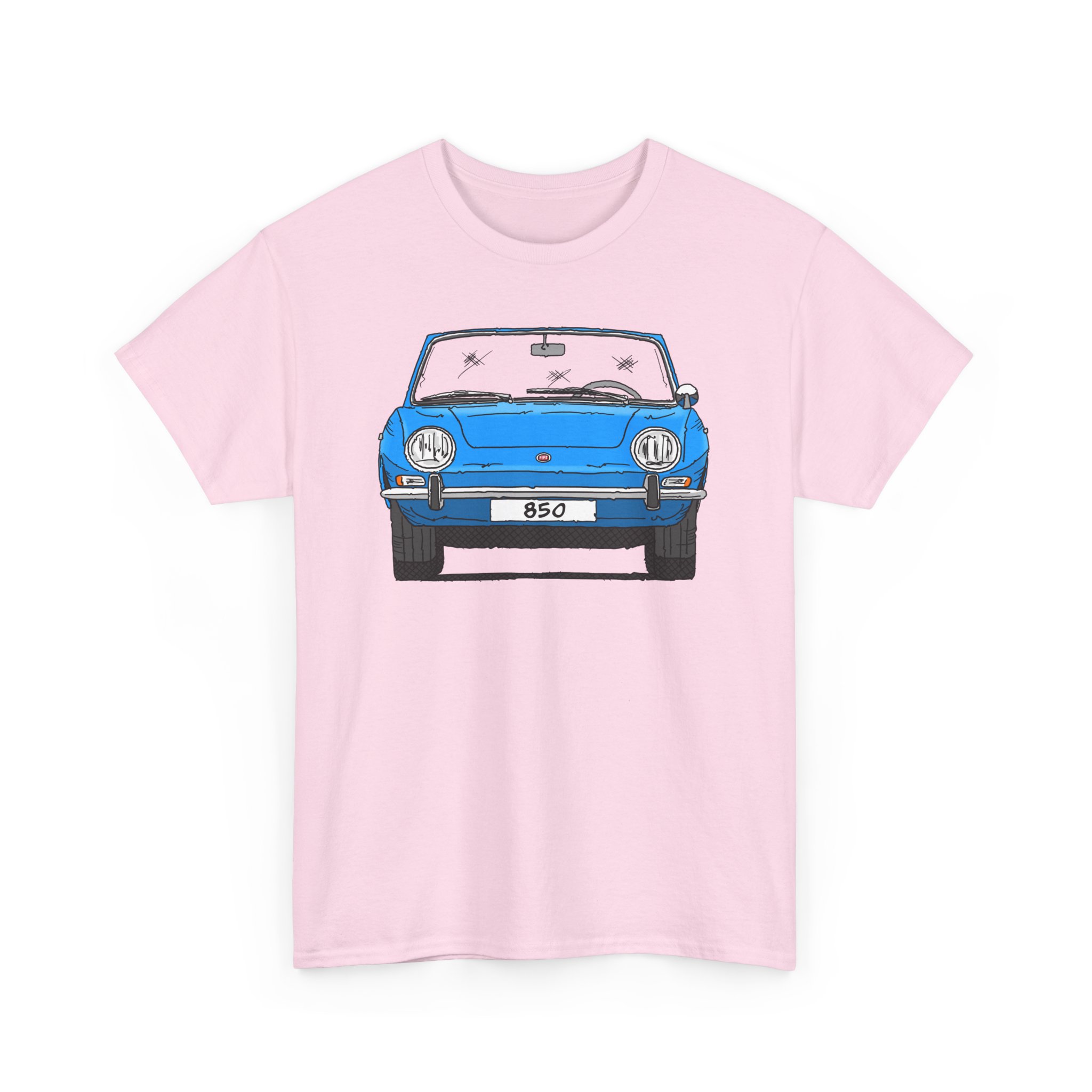 T-Shirt, Fiat 850 Spider, Strichzeichnung, Blau, eigenes Kennzeichen möglich – Bild 11