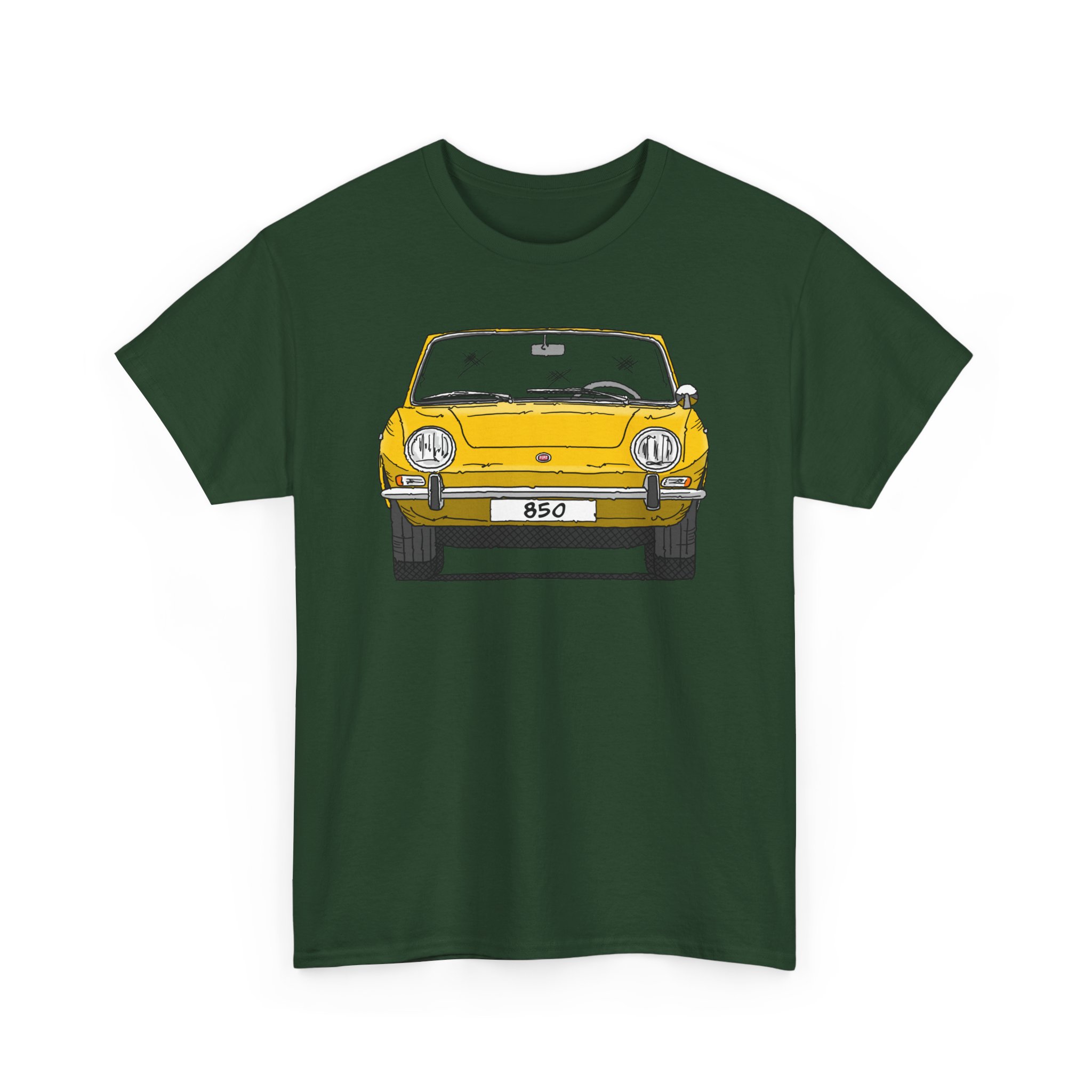 T-Shirt, Fiat 850 Spider, Strichzeichnung, Gelb, eigenes Kennzeichen möglich – Bild 6