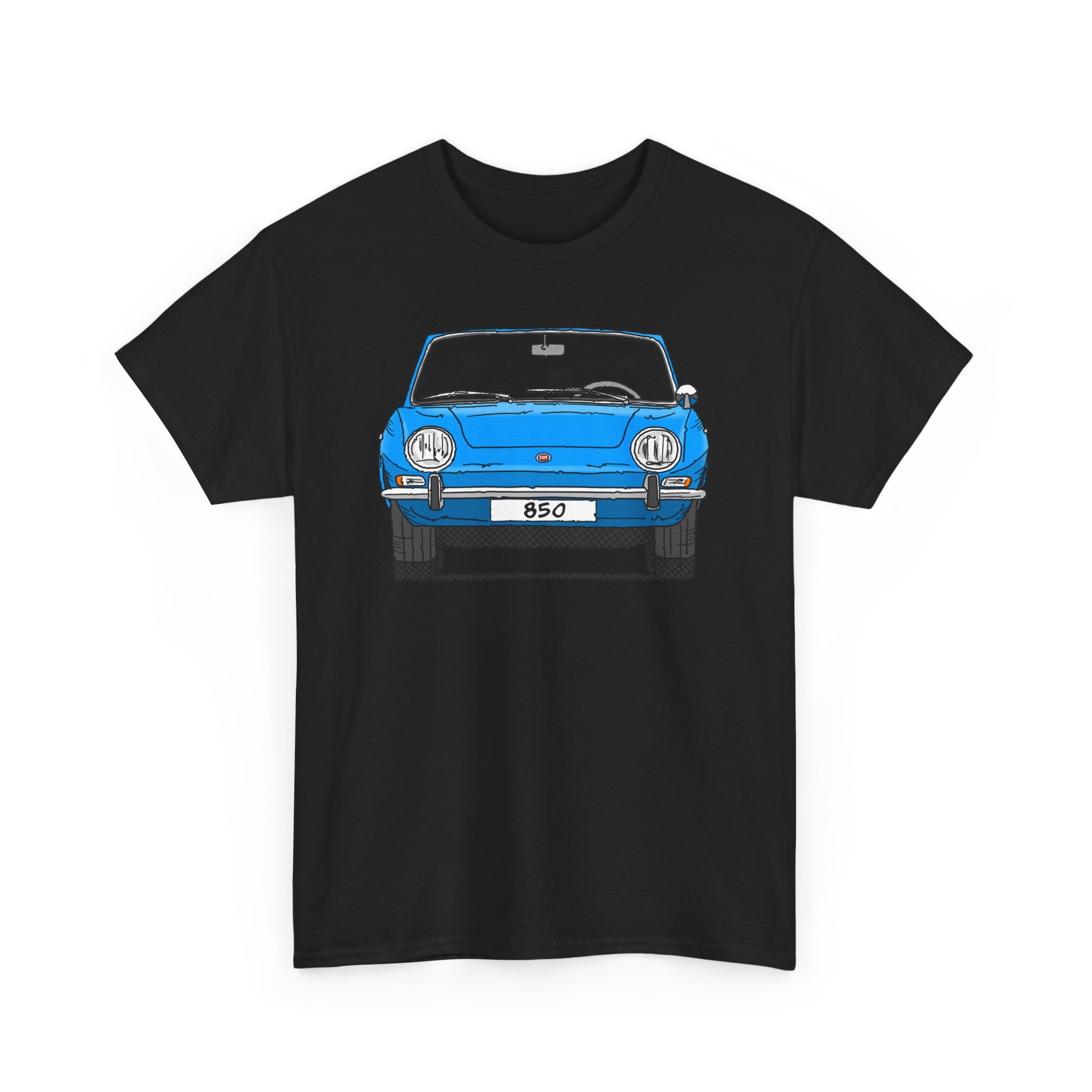 T-Shirt, Fiat 850 Spider, Strichzeichnung, Blau, eigenes Kennzeichen möglich – Bild 3