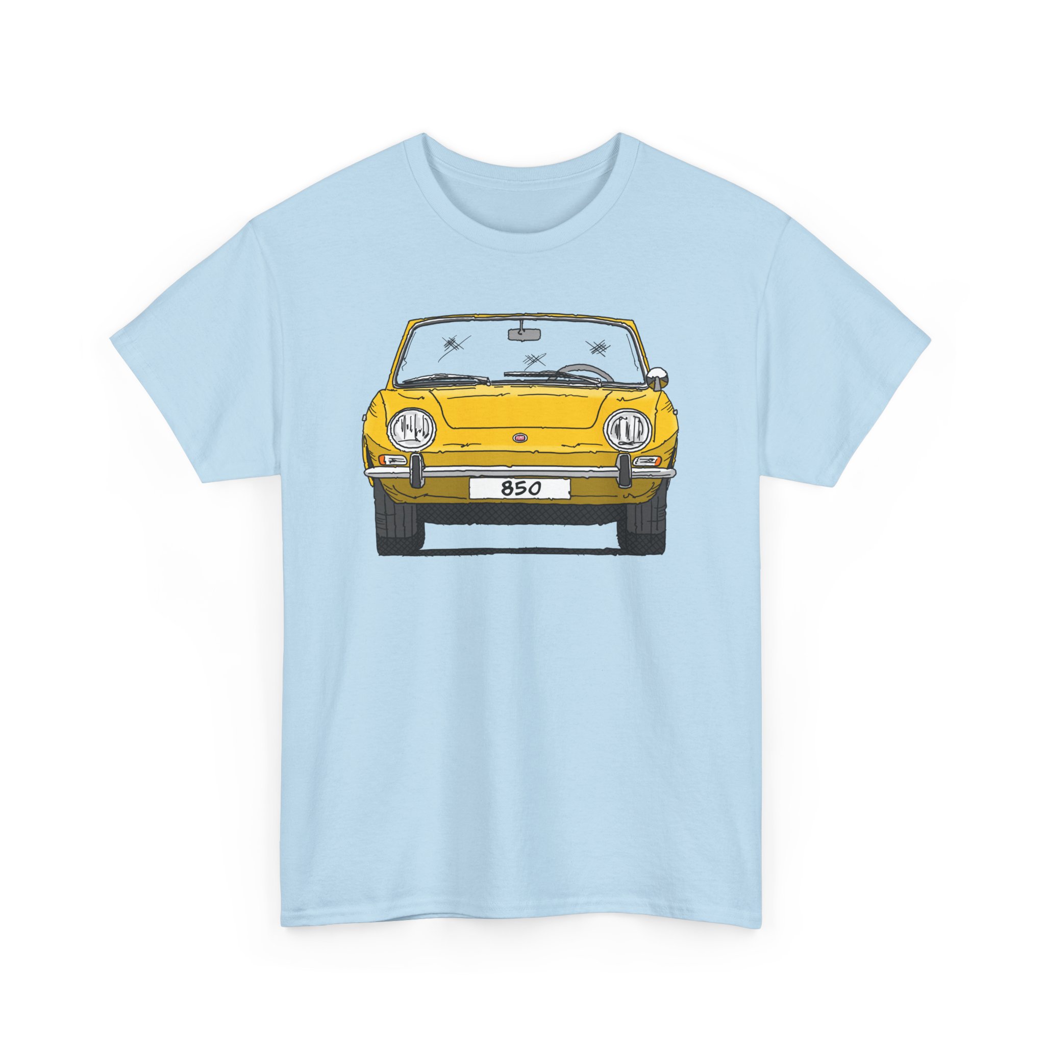 T-Shirt, Fiat 850 Spider, Strichzeichnung, Gelb, eigenes Kennzeichen möglich – Bild 8