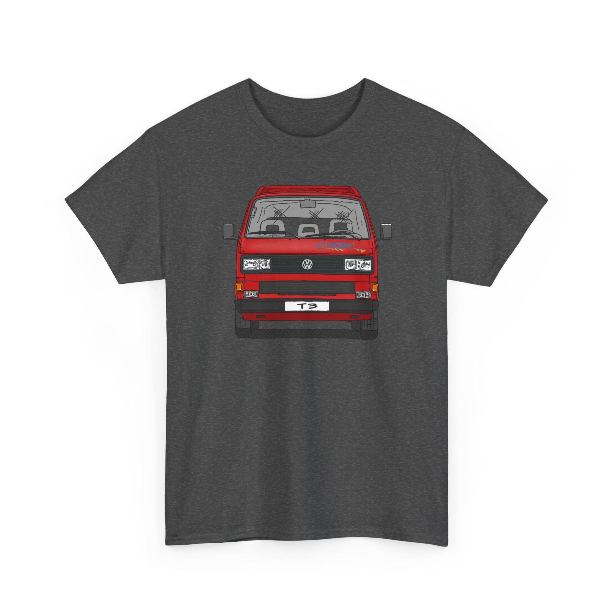 T-Shirt, VW T3, Bulli, California, Strichzeichnung, Rot, eigenes Kennzeichen möglich – Bild 3