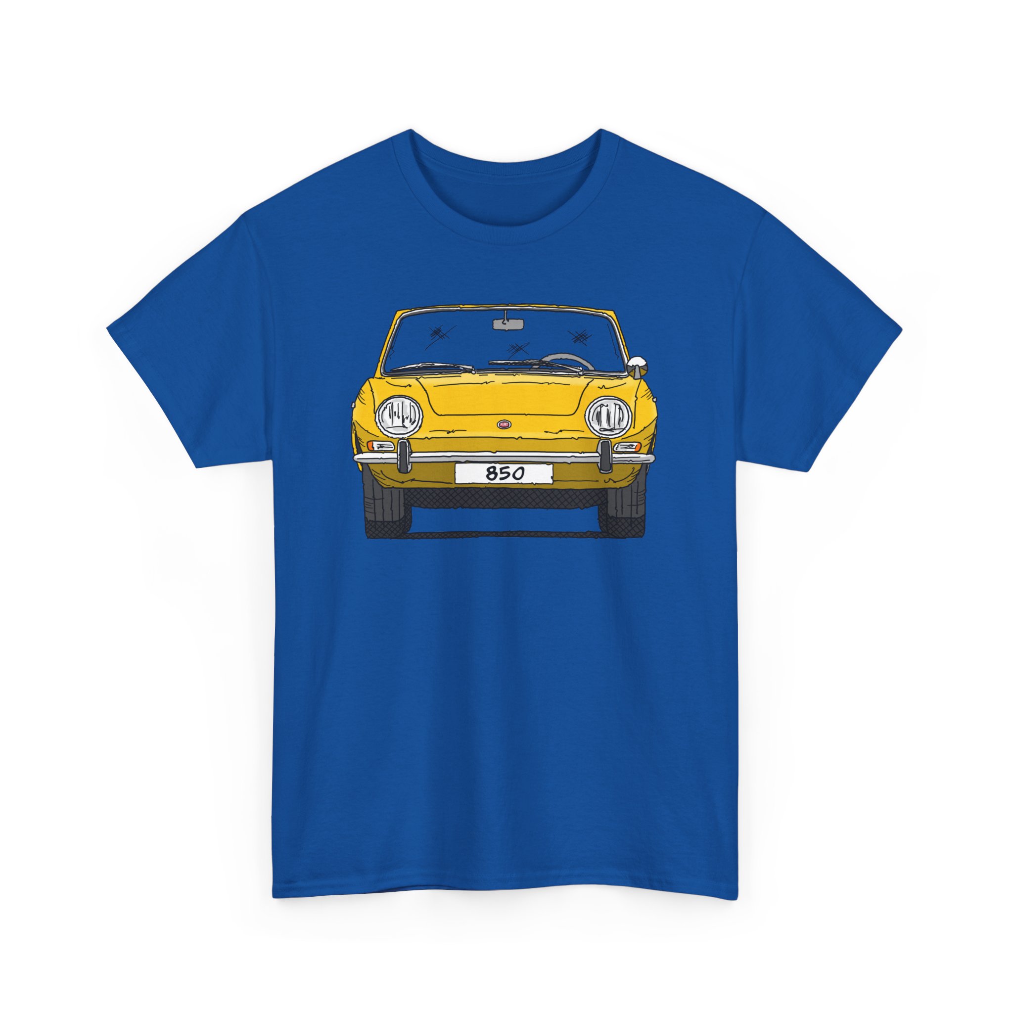 T-Shirt, Fiat 850 Spider, Strichzeichnung, Gelb, eigenes Kennzeichen möglich – Bild 9