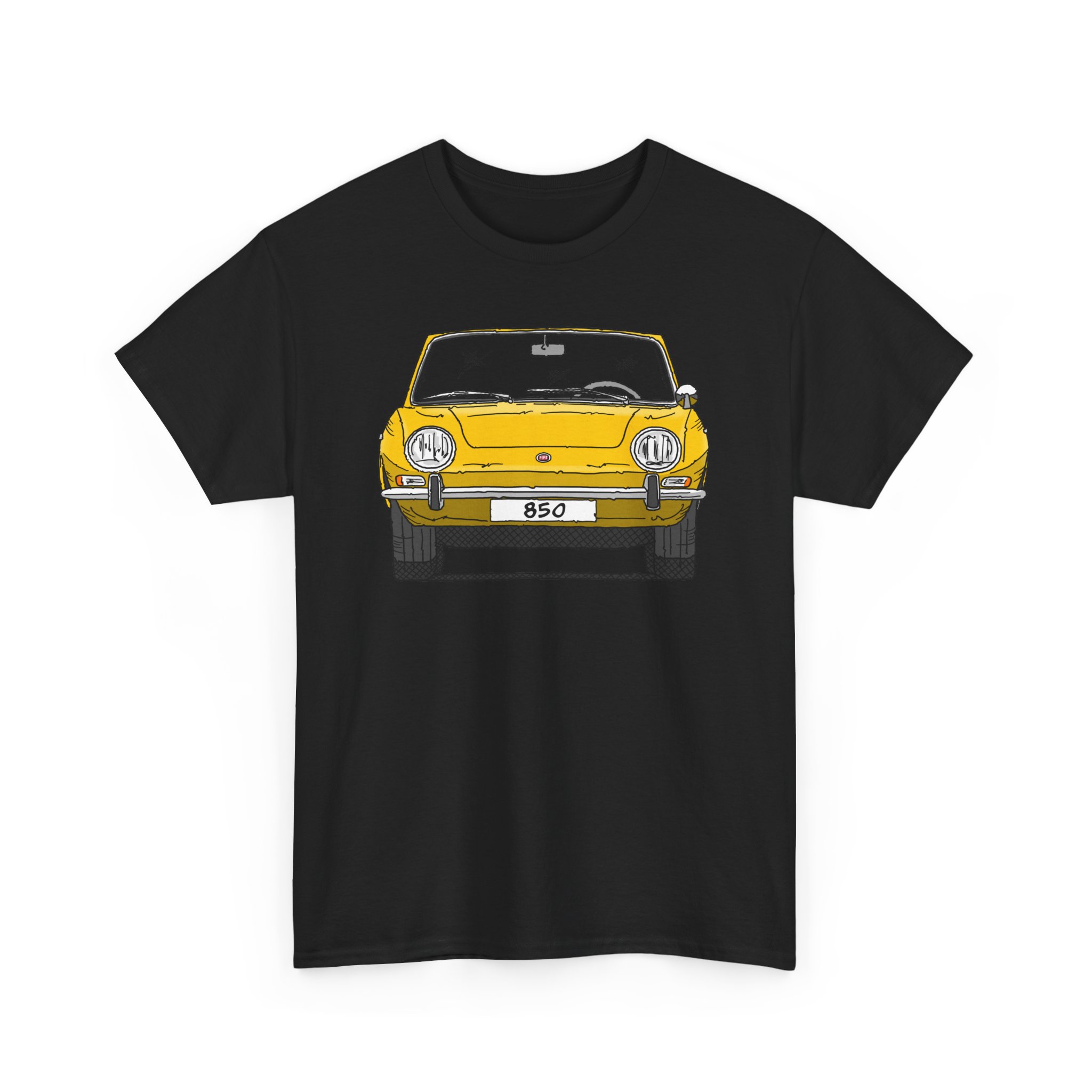 T-Shirt, Fiat 850 Spider, Strichzeichnung, Gelb, eigenes Kennzeichen möglich – Bild 3