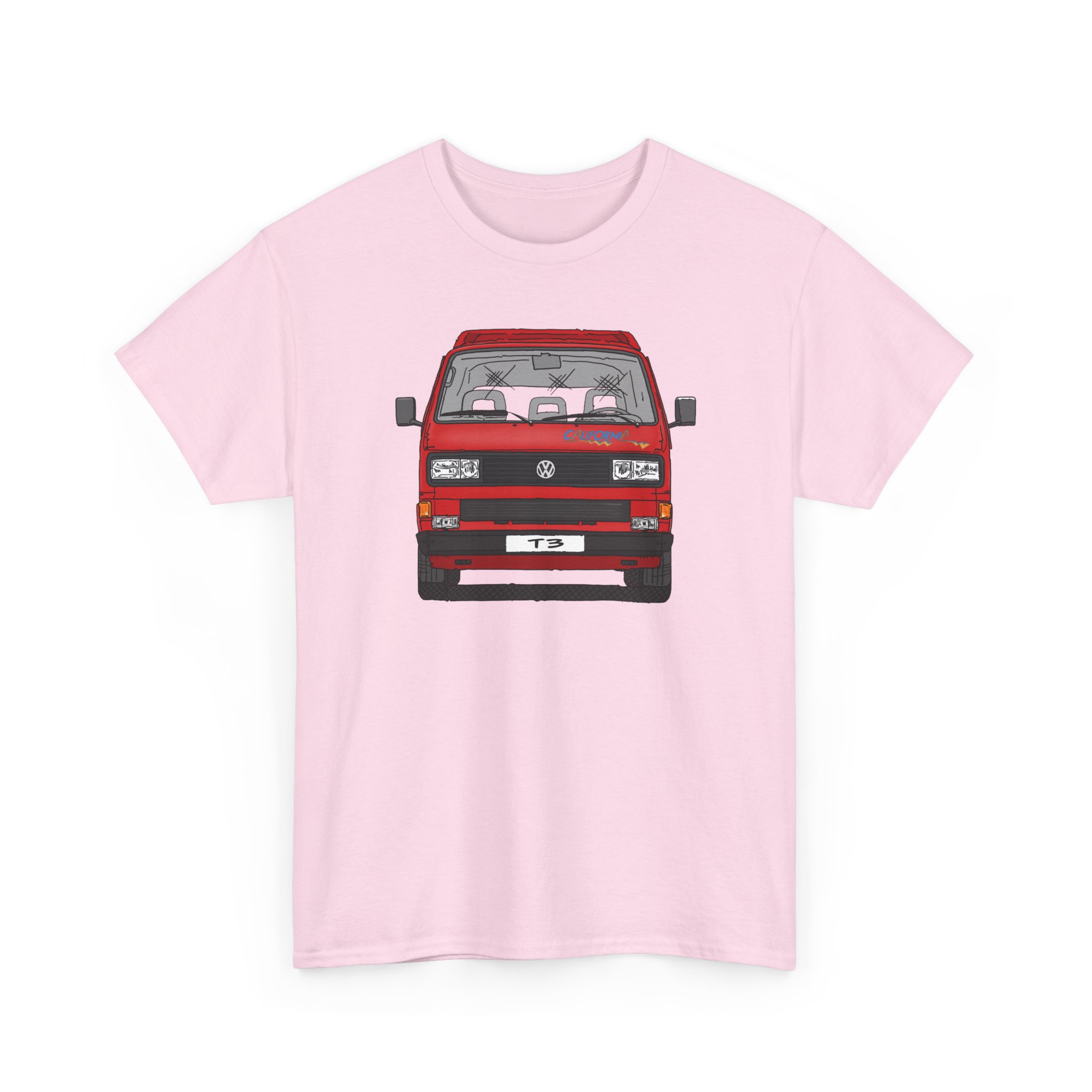T-Shirt, VW T3, Bulli, California, Strichzeichnung, Rot, eigenes Kennzeichen möglich – Bild 4